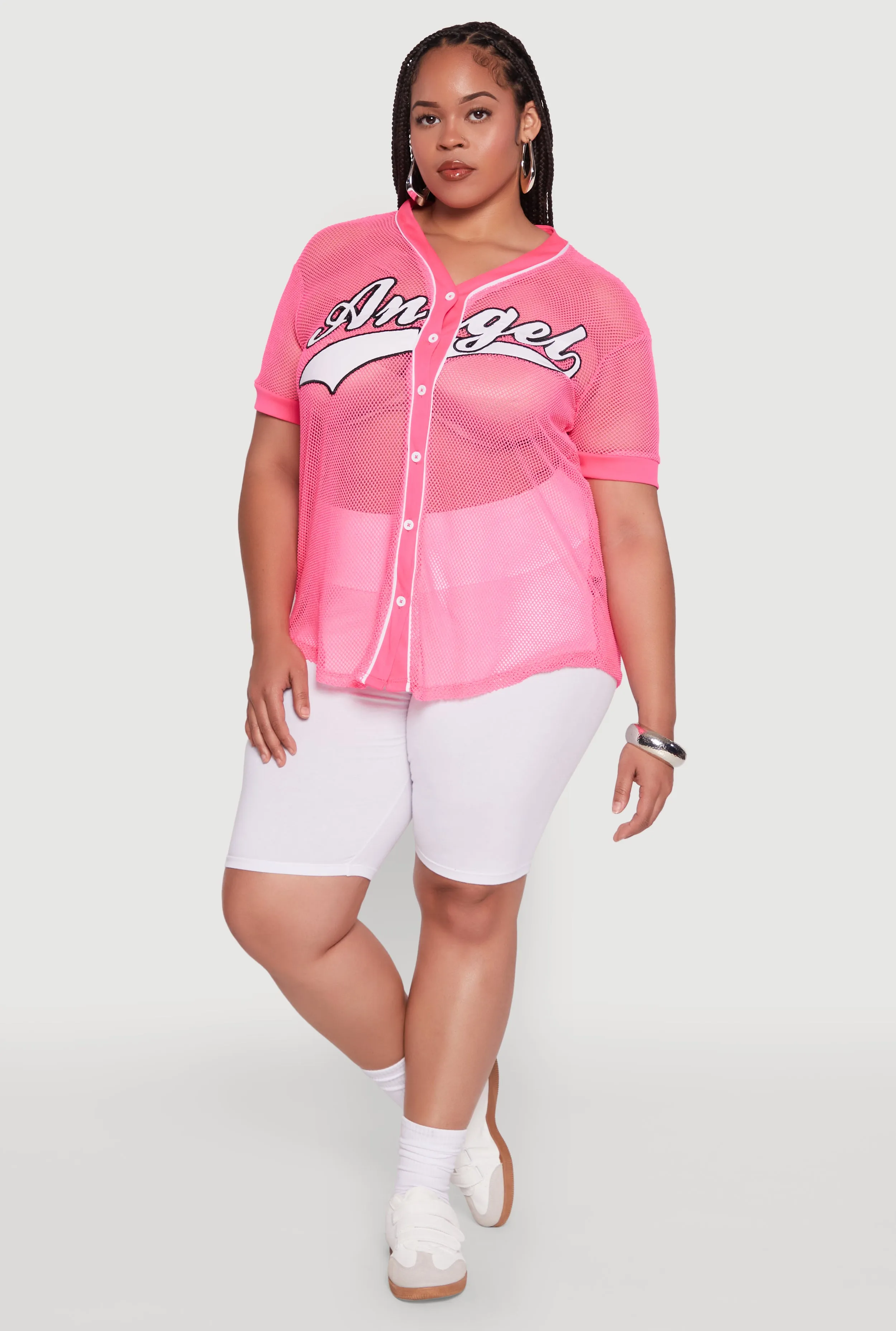 Plus Size Angel Graphic Short Sleeve V Neck Baseball Shirt sold by Rainbow