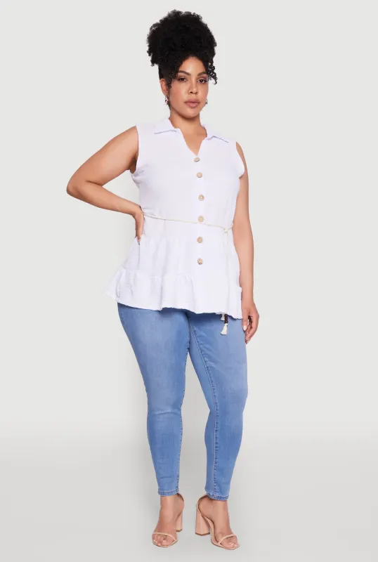 Plus Size Crepe Knit Tiered Sleeveless Blouse sold by Rainbow