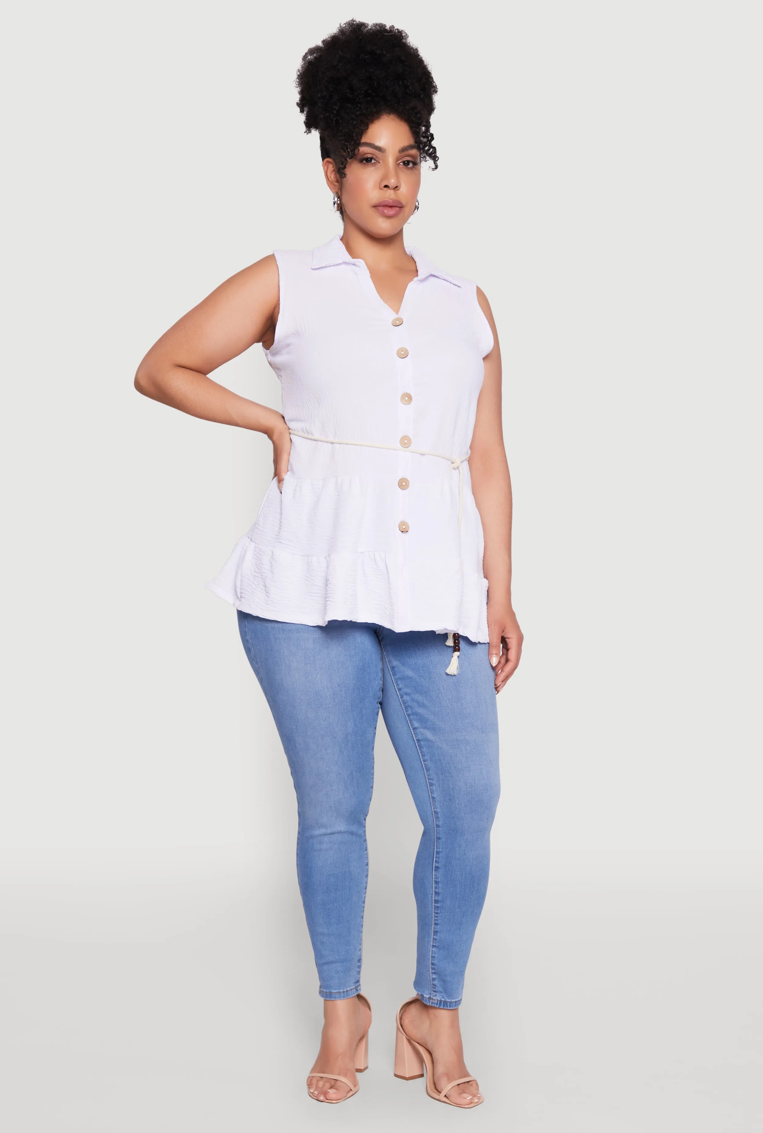 Plus Size Crepe Knit Tiered Sleeveless Blouse sold by Rainbow