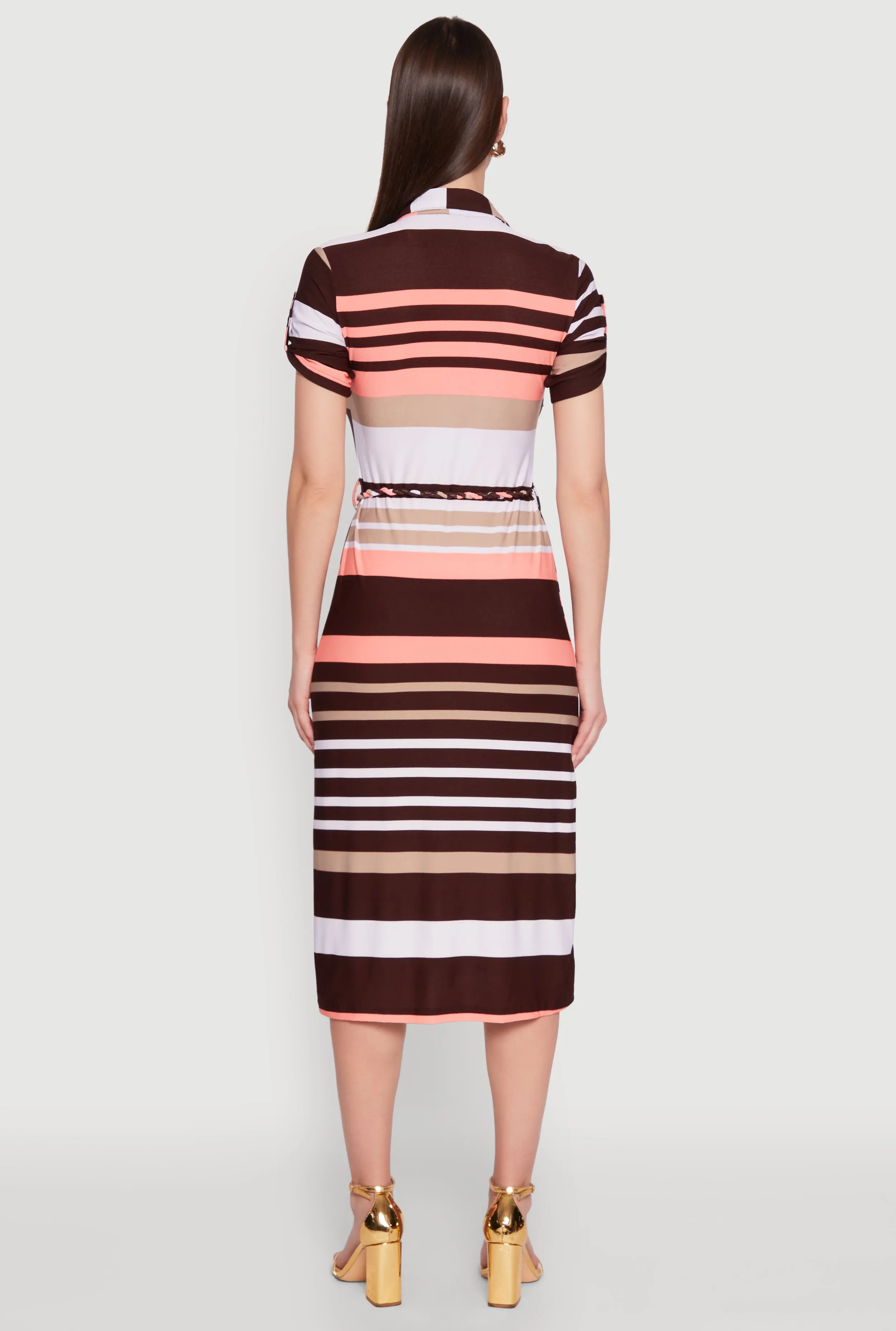 Stylish Tie Waist Belted Tabbed Sleeve Shirt Dress sold by Rainbow product image thumbnail 5