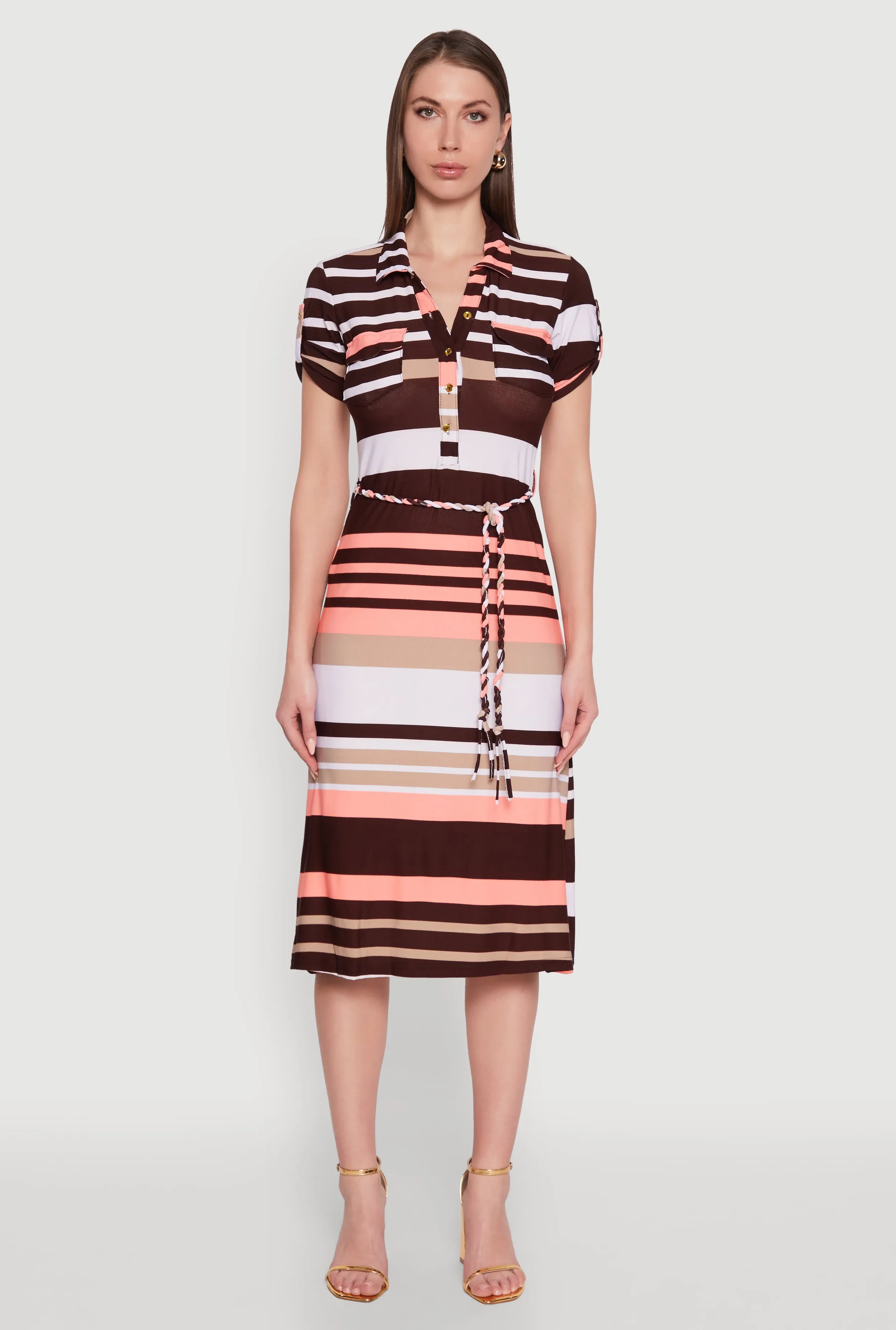 Stylish Tie Waist Belted Tabbed Sleeve Shirt Dress sold by Rainbow product image thumbnail 2