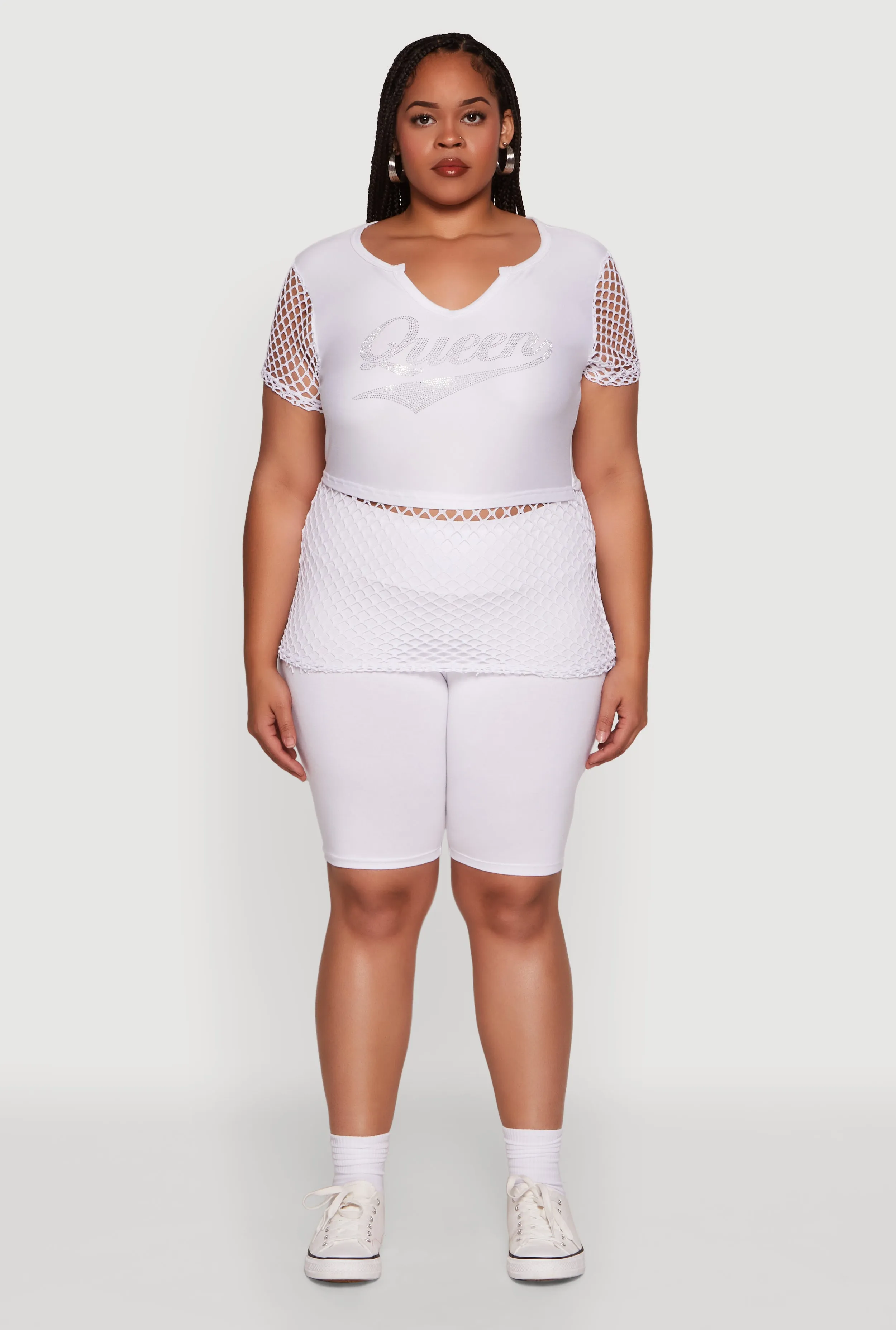 Plus Size Queen Graphic Top with Fishnet Detail and Rhinestones sold by Rainbow