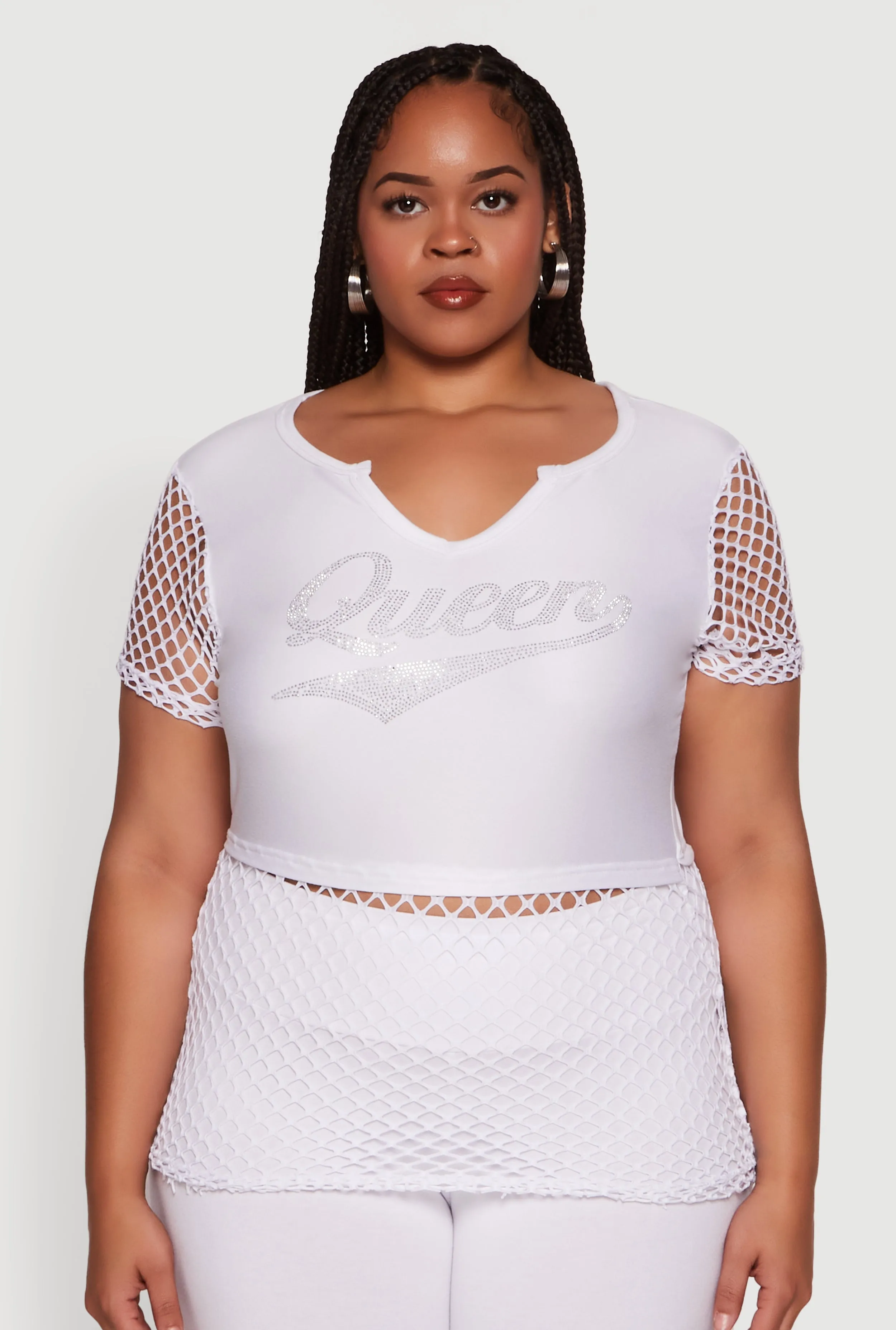Plus Size Queen Graphic Top with Fishnet Detail and Rhinestones sold by Rainbow product image thumbnail 2