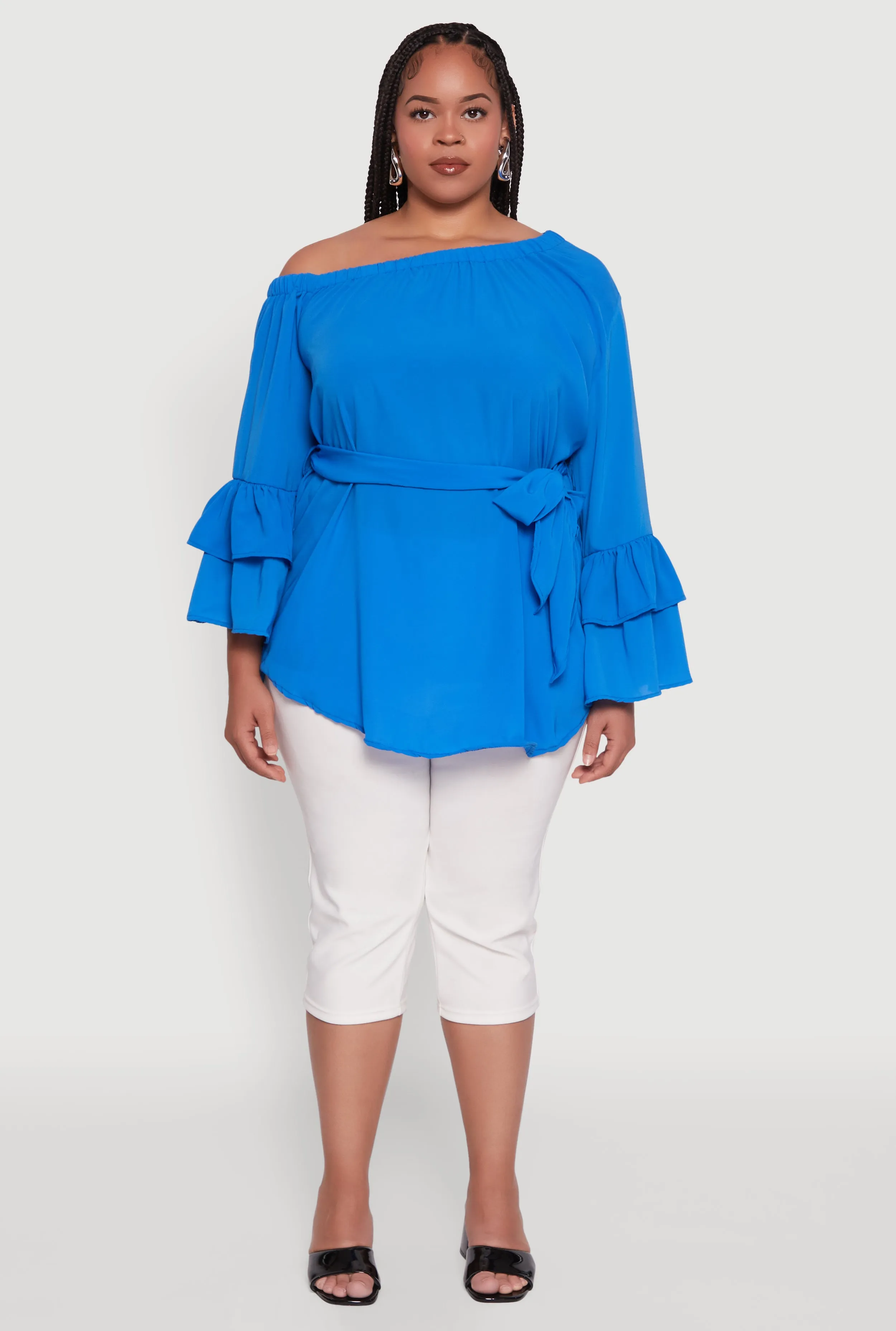 Plus Size Stylish One Shoulder Bell Sleeve Blouse with Ruffles sold by Rainbow product image thumbnail 3