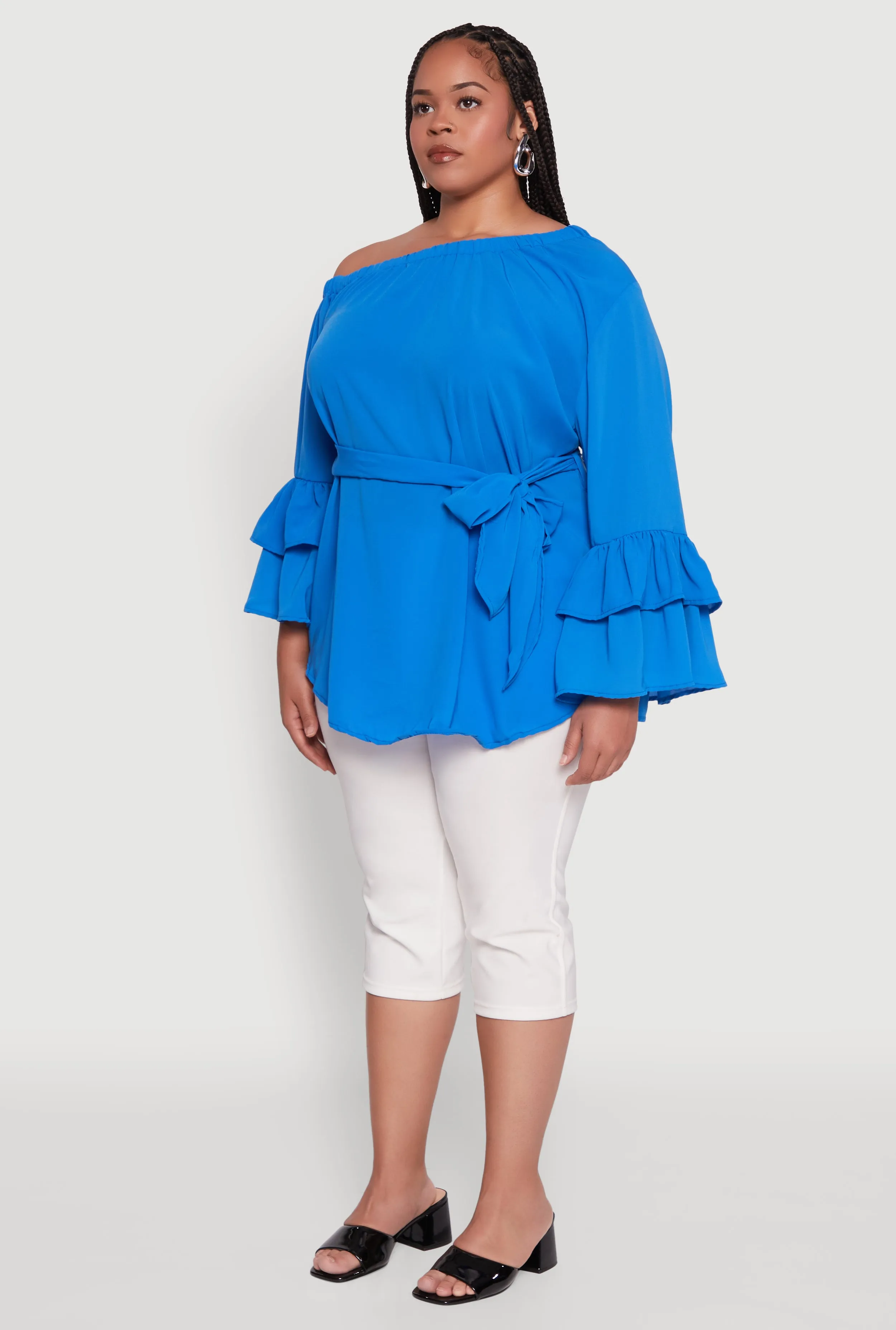 Plus Size Stylish One Shoulder Bell Sleeve Blouse with Ruffles sold by Rainbow product image thumbnail 5