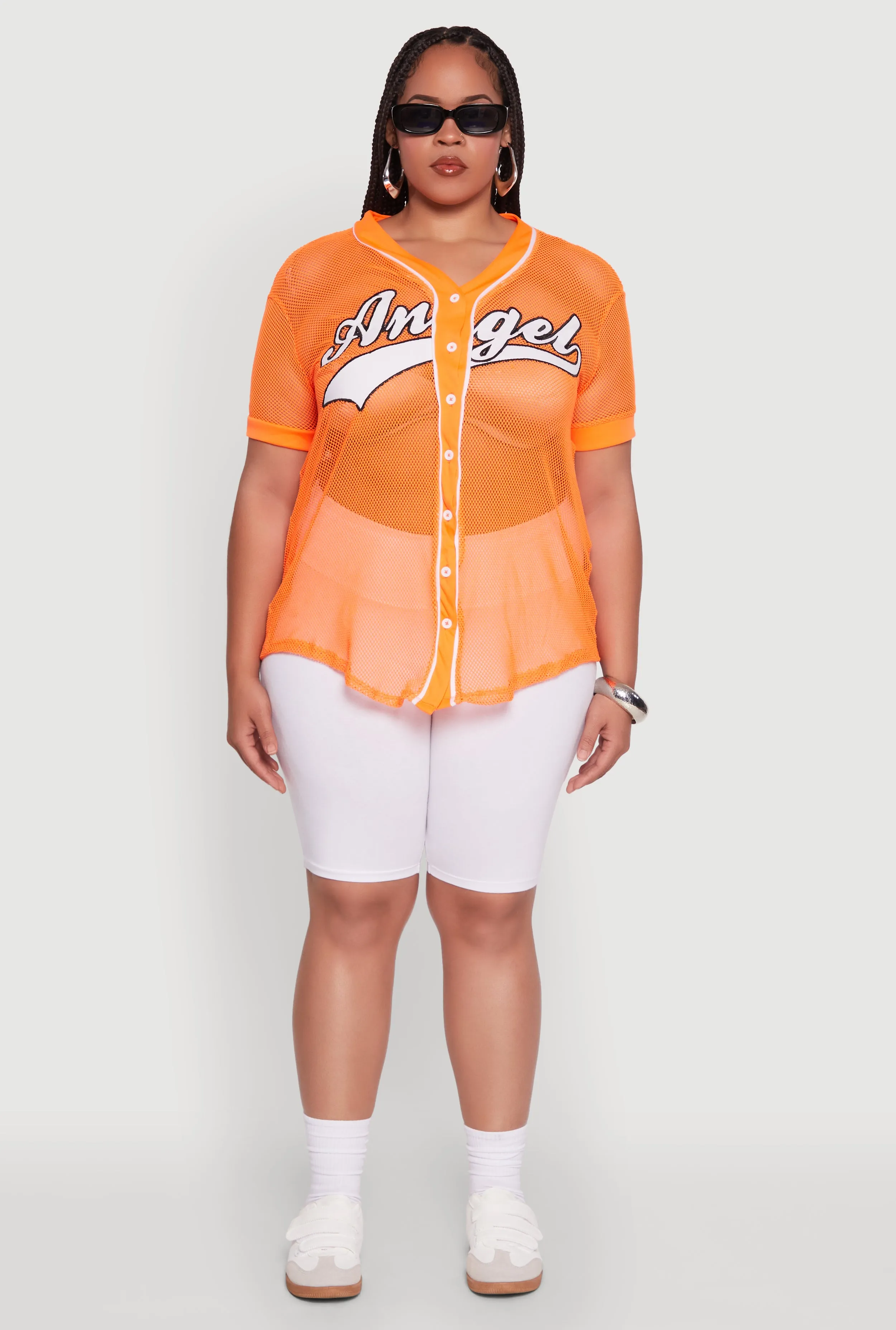 Plus Size Angel Graphic Short Sleeve V Neck Baseball Shirt sold by Rainbow product image thumbnail 3
