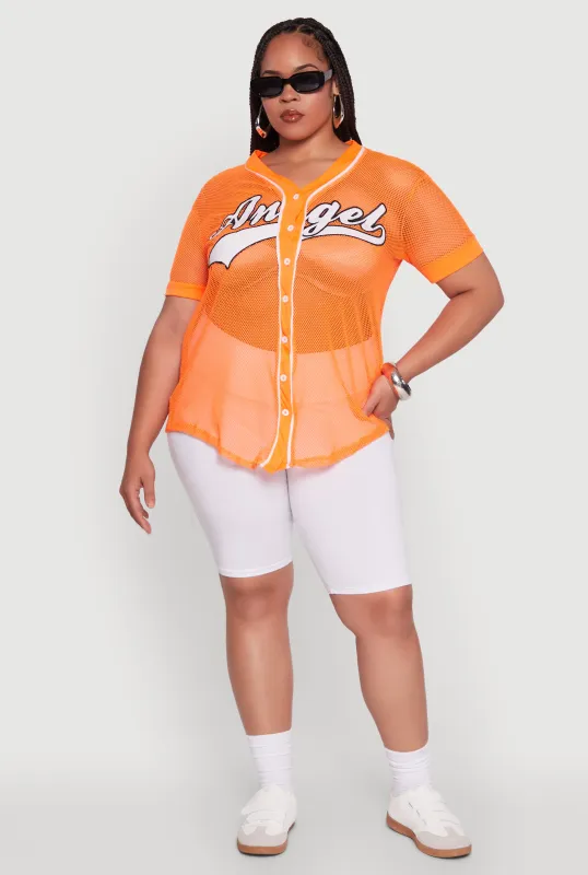 Plus Size Angel Graphic Short Sleeve V Neck Baseball Shirt sold by Rainbow