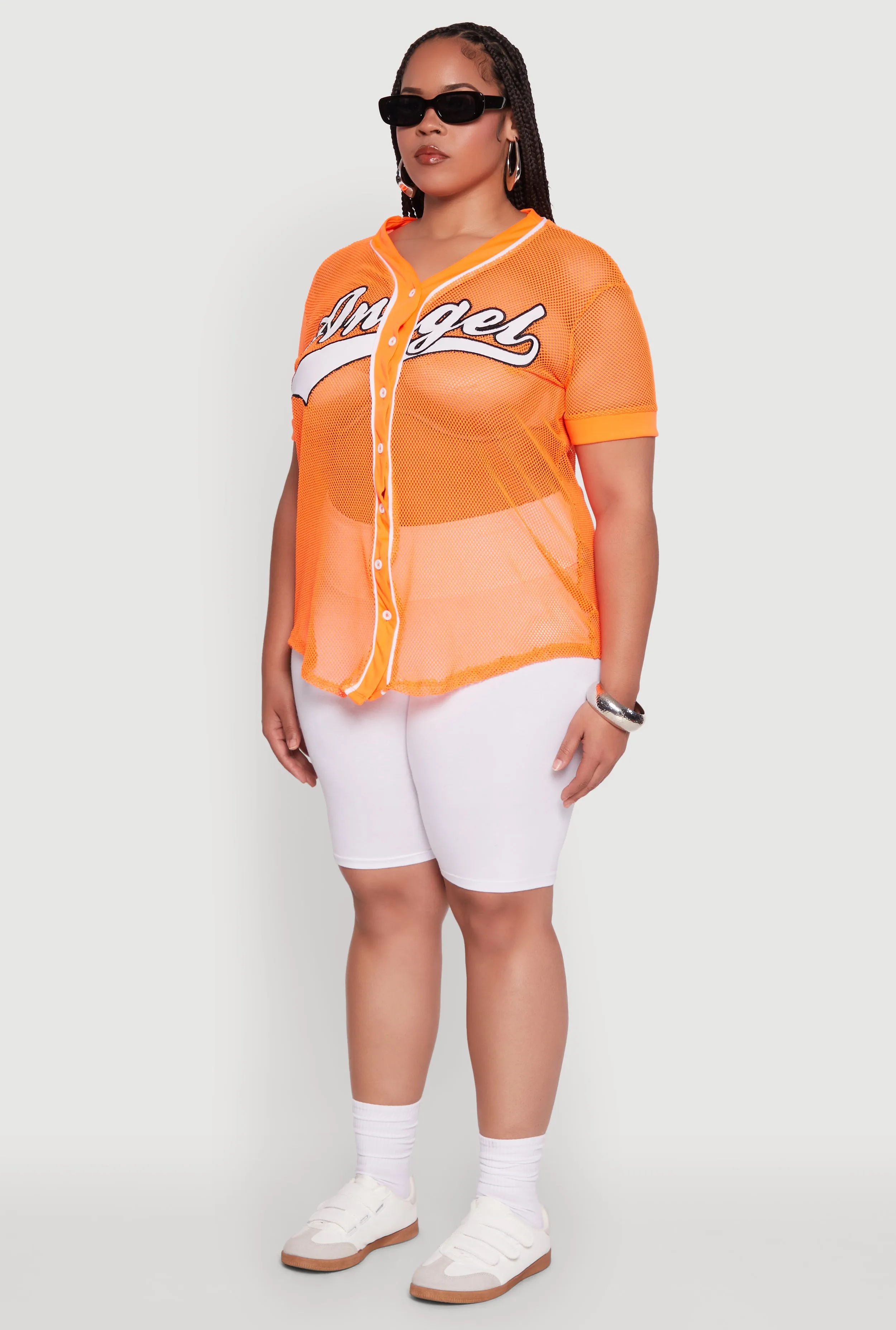 Plus Size Angel Graphic Short Sleeve V Neck Baseball Shirt sold by Rainbow product image thumbnail 5