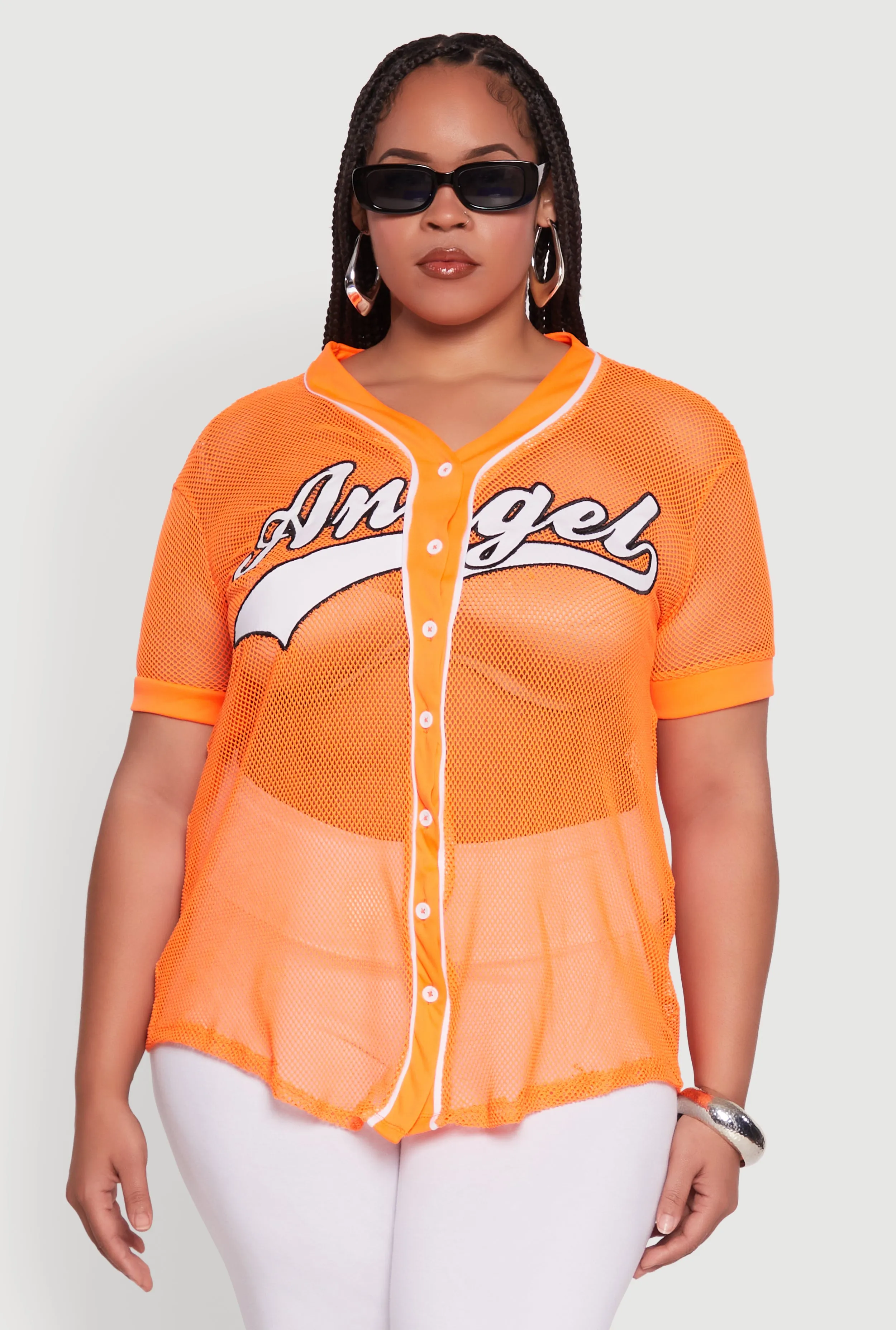 Plus Size Angel Graphic Short Sleeve V Neck Baseball Shirt sold by Rainbow product image thumbnail 2