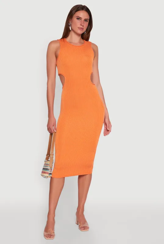 Chic Ribbed Knit Keyhole Back Midi Tank Dress sold by Rainbow