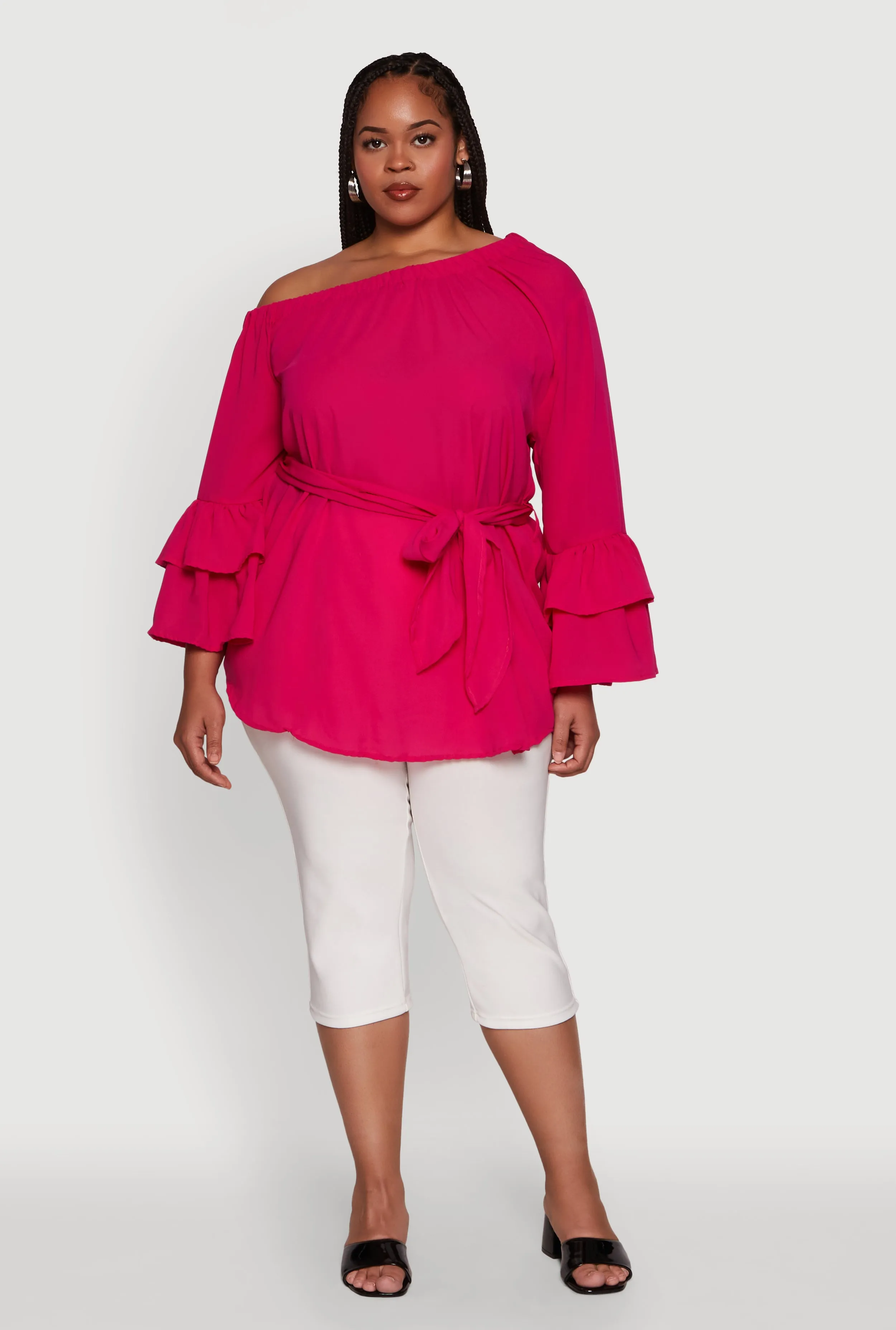 Plus Size Stylish One Shoulder Bell Sleeve Blouse with Ruffles sold by Rainbow product image thumbnail 3