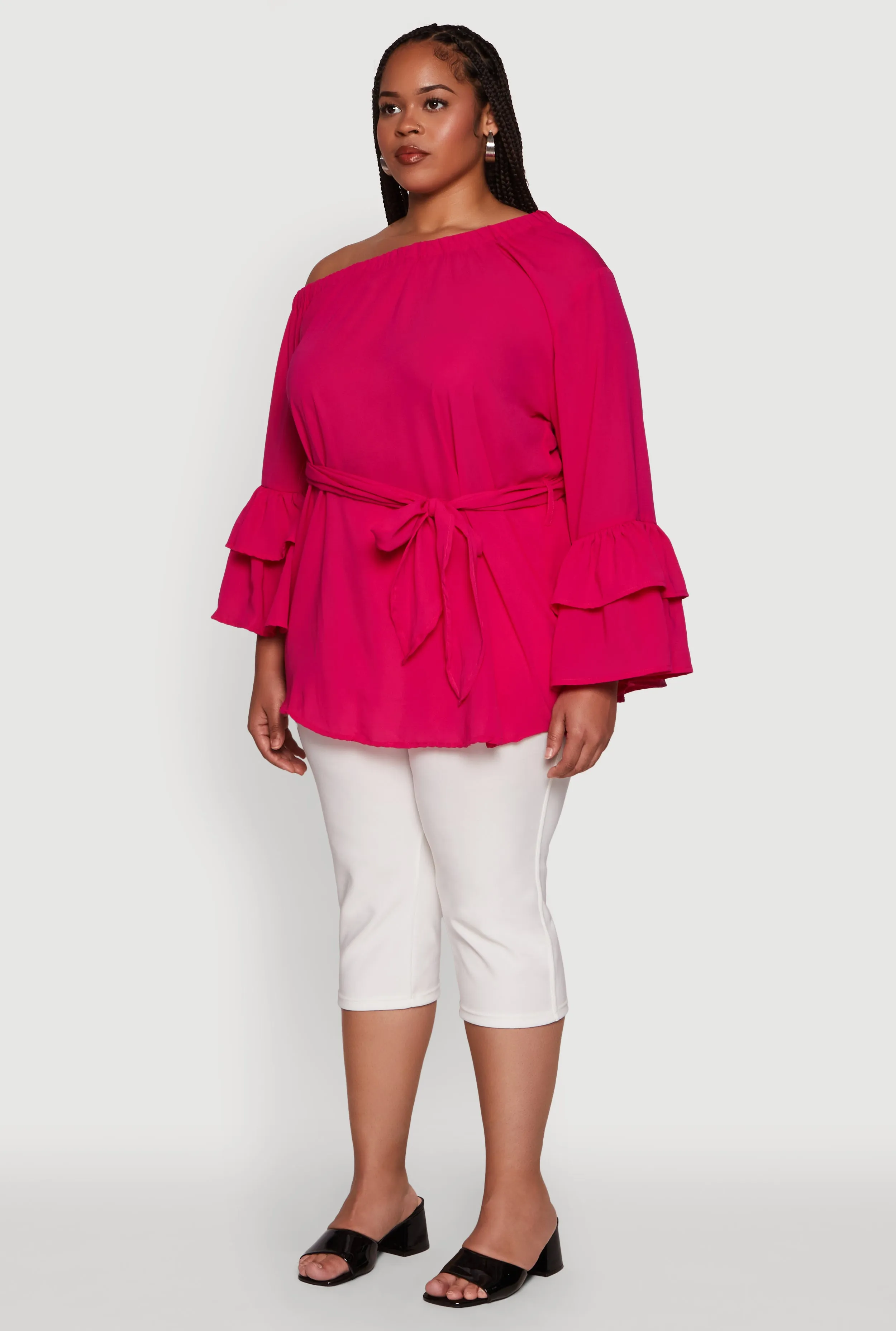 Plus Size Stylish One Shoulder Bell Sleeve Blouse with Ruffles sold by Rainbow product image thumbnail 5