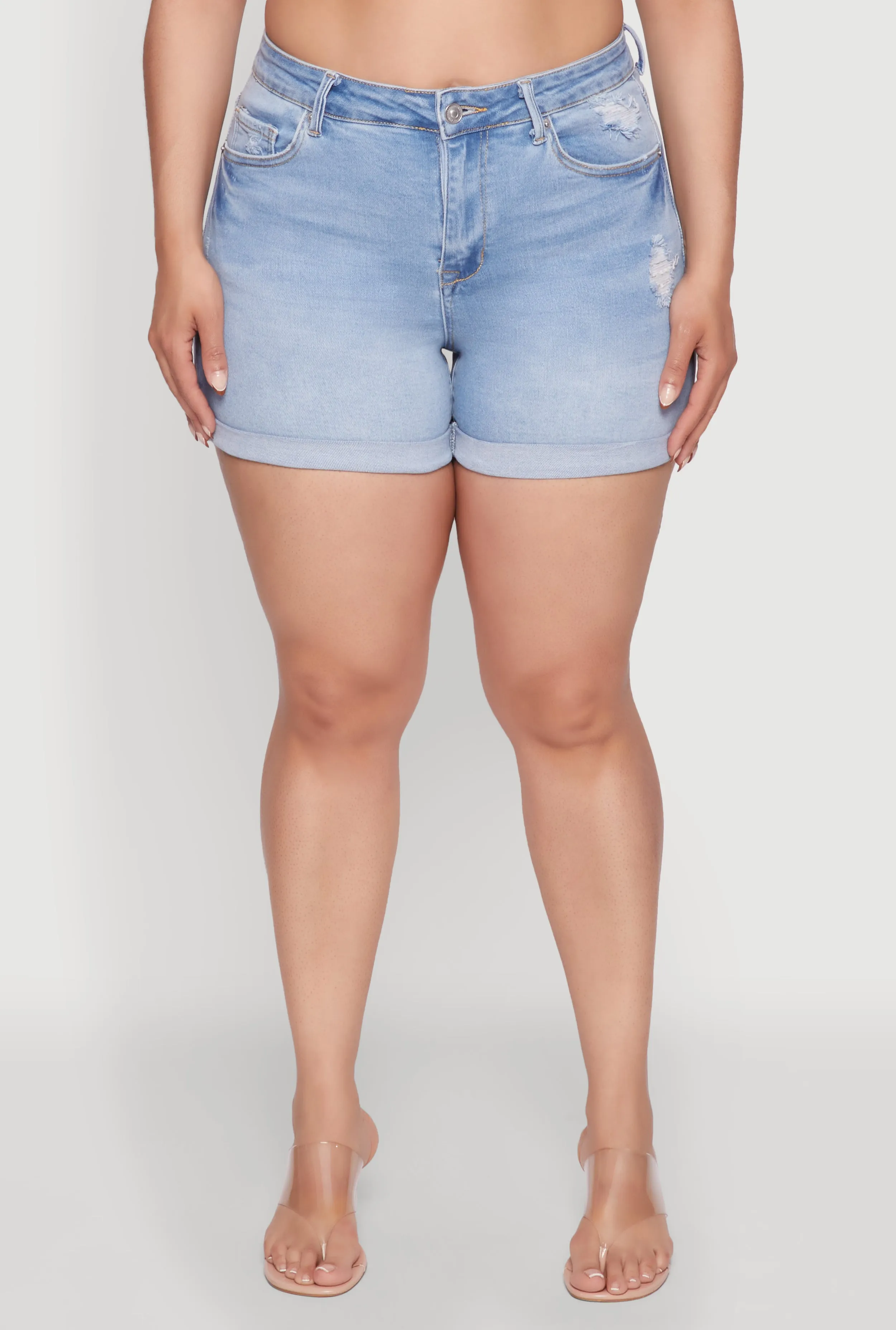 Plus Size WAX High Waisted Distressed Denim Shorts sold by Rainbow product image thumbnail 5