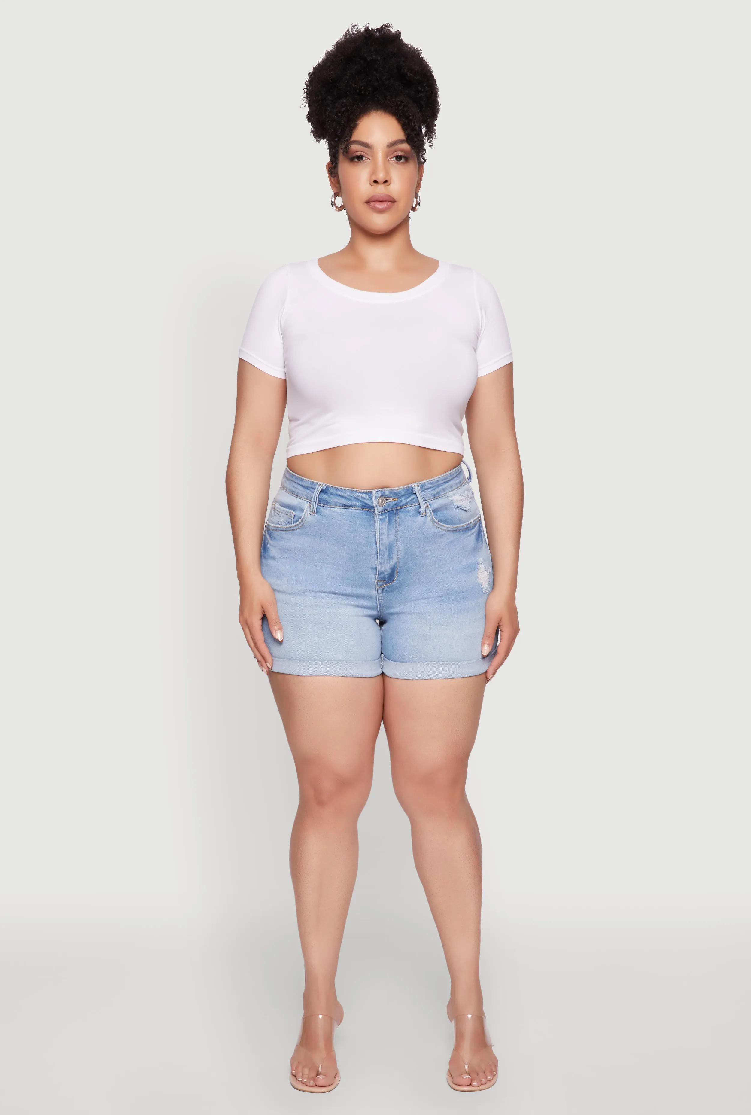 Plus Size WAX High Waisted Distressed Denim Shorts sold by Rainbow product image thumbnail 2
