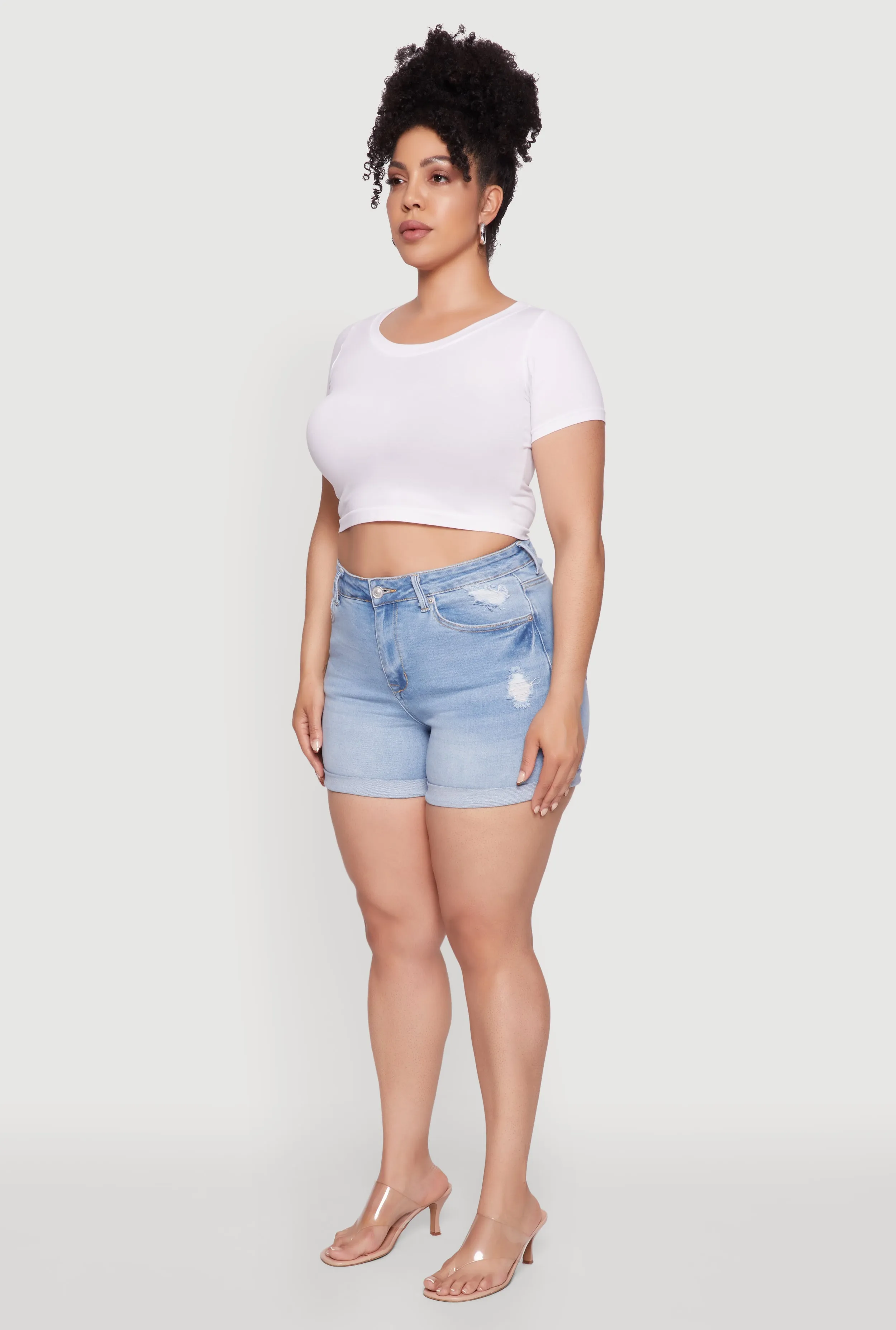 Plus Size WAX High Waisted Distressed Denim Shorts sold by Rainbow product image thumbnail 3