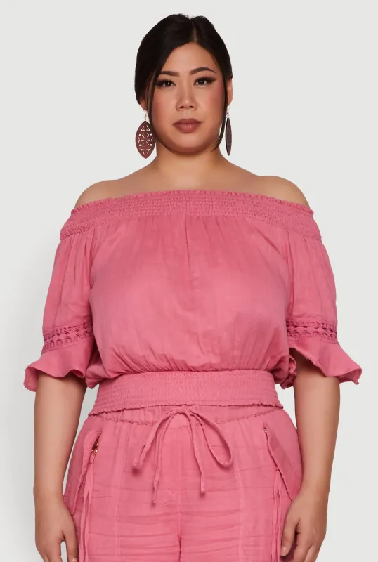 Plus Size Chic Crochet Detail Off Shoulder Blouse sold by Rainbow
