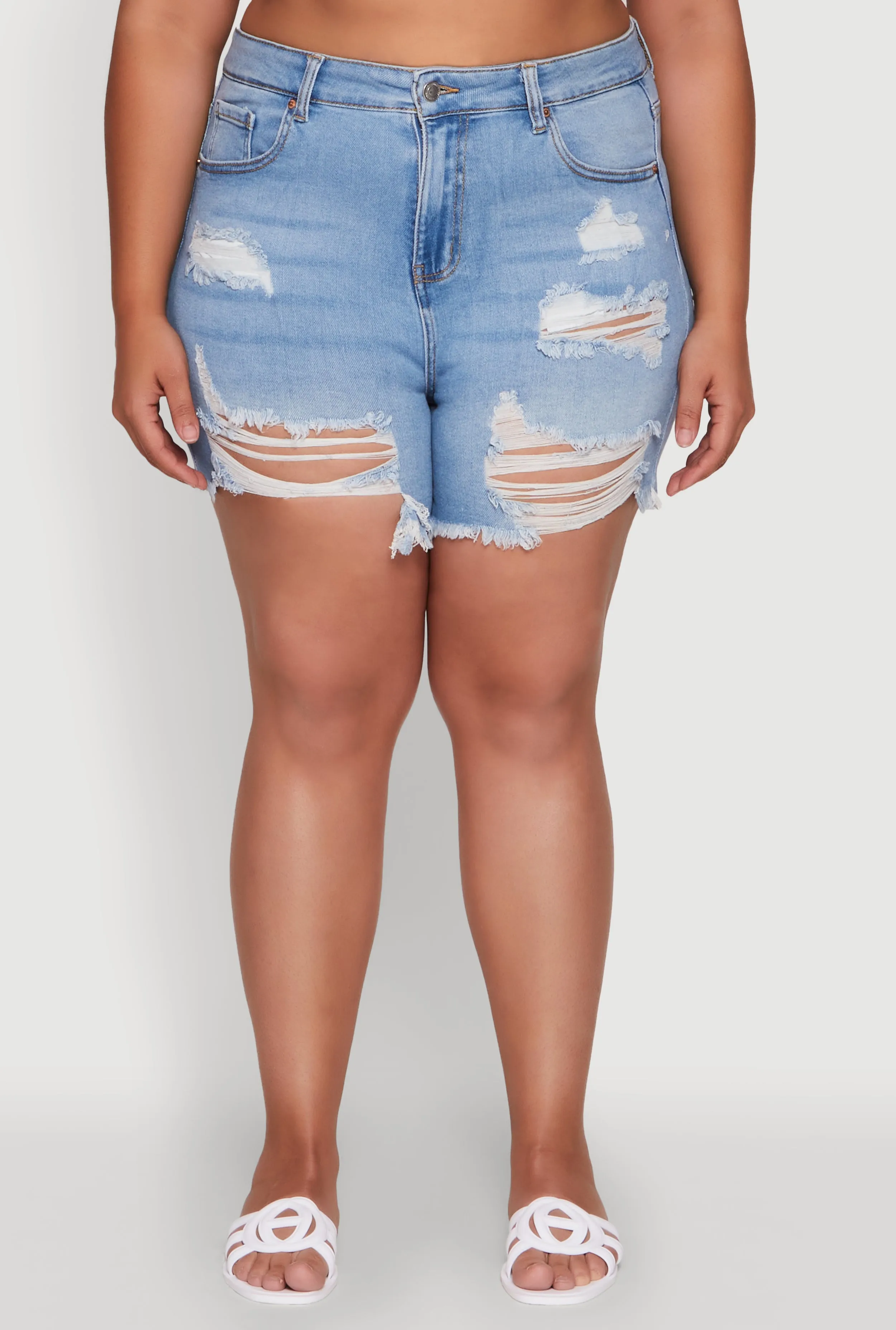 Plus Size WAX Distressed High Waisted Frayed Hem Mom Shorts sold by Rainbow product image thumbnail 5