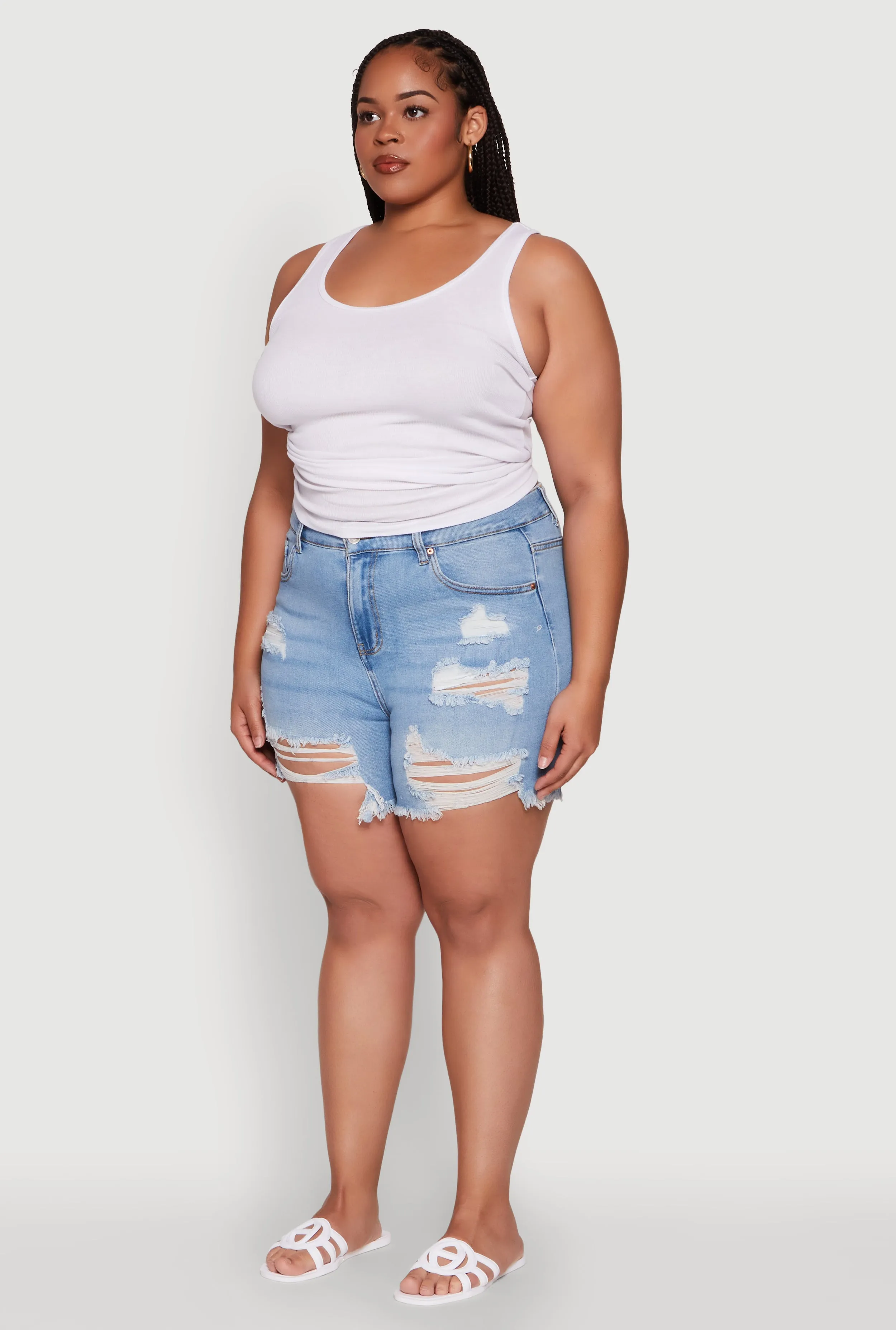 Plus Size WAX Distressed High Waisted Frayed Hem Mom Shorts sold by Rainbow product image thumbnail 3