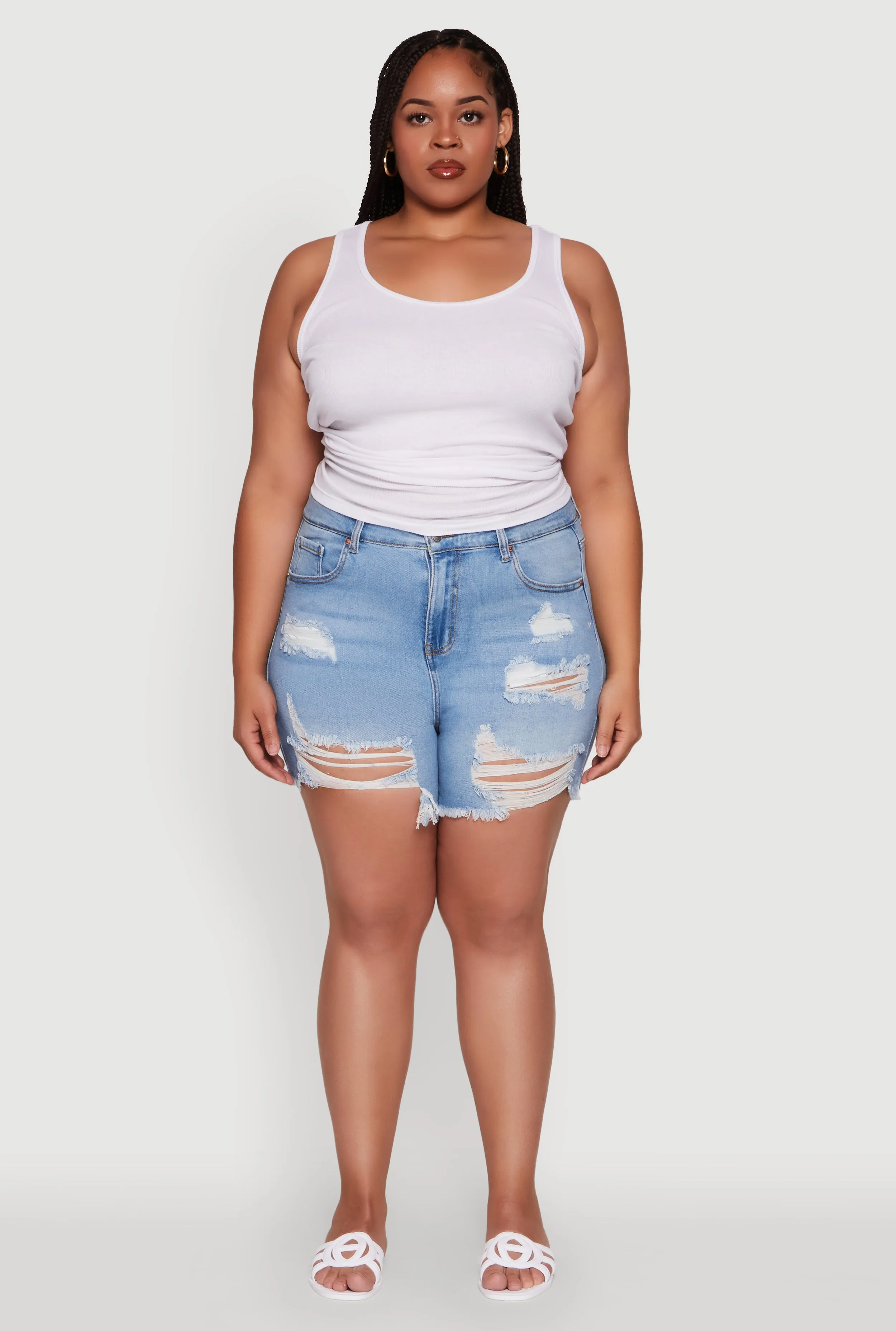 Plus Size WAX Distressed High Waisted Frayed Hem Mom Shorts sold by Rainbow product image thumbnail 2
