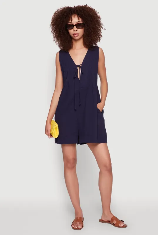 Chic Gauze Knit Tie Front Sleeveless Romper sold by Rainbow