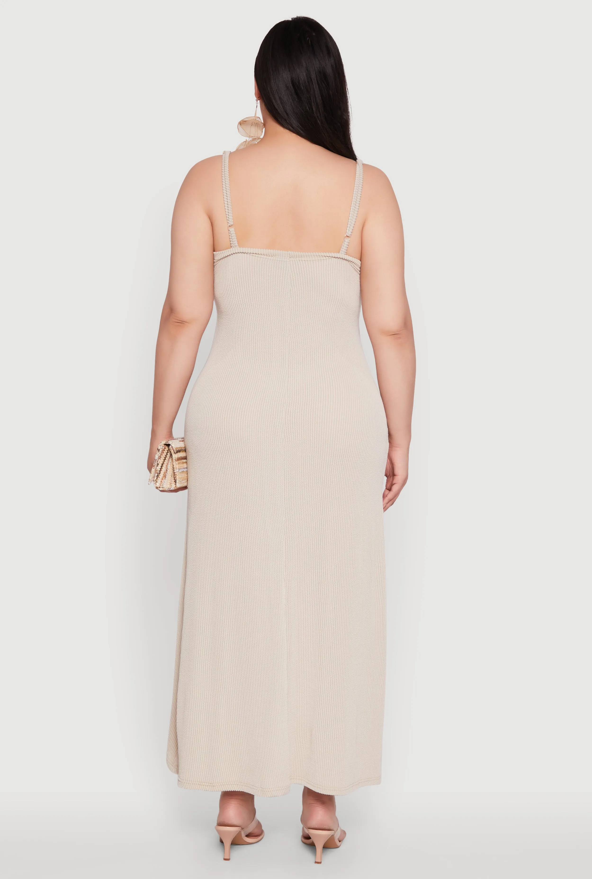 Plus Size Textured Knit Scoop Neck Spaghetti Strap Cami Dress sold by Rainbow product image thumbnail 5