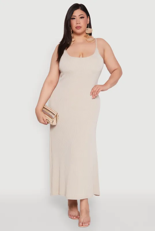 Plus Size Textured Knit Scoop Neck Spaghetti Strap Cami Dress sold by Rainbow
