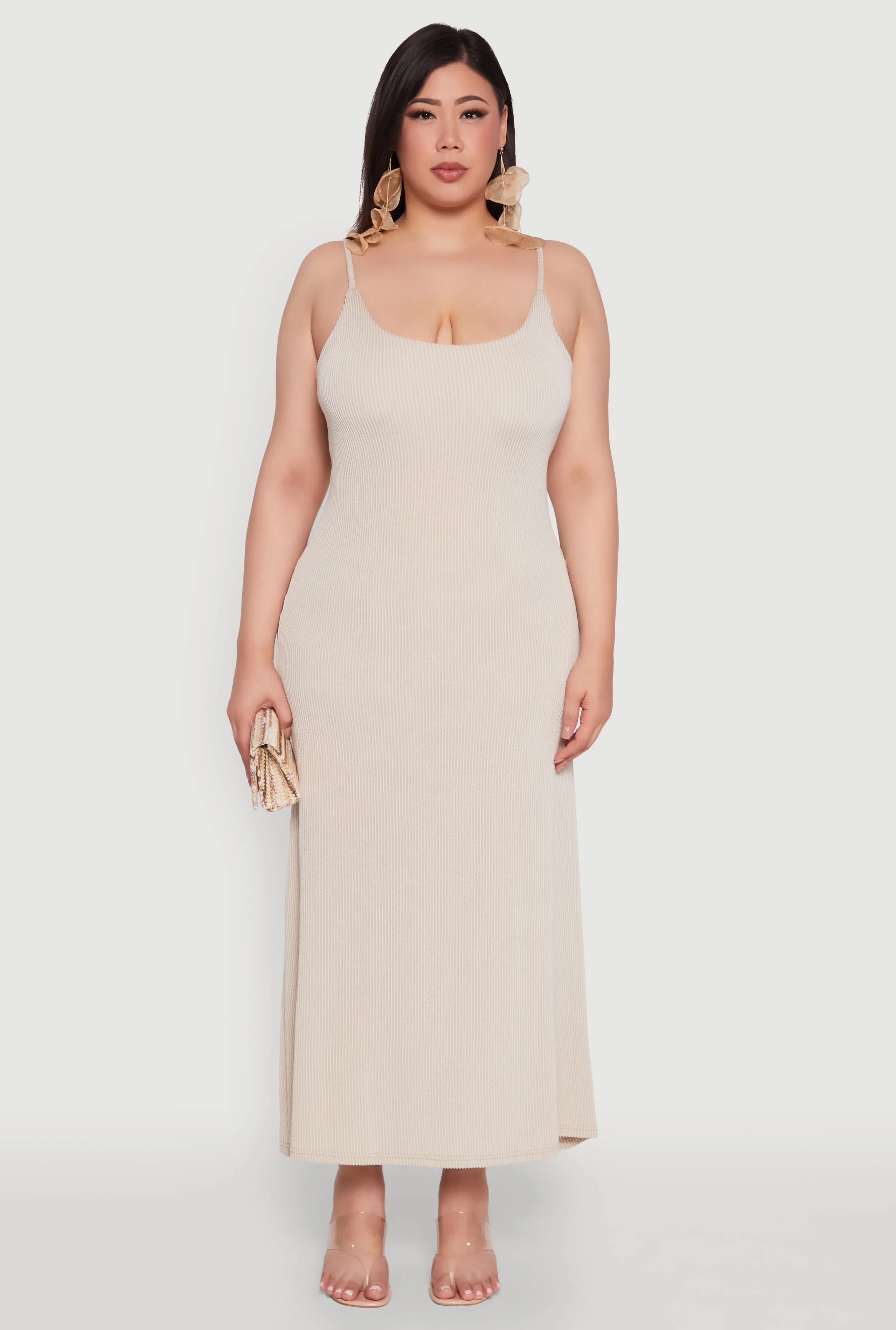 Plus Size Textured Knit Scoop Neck Spaghetti Strap Cami Dress sold by Rainbow product image thumbnail 2