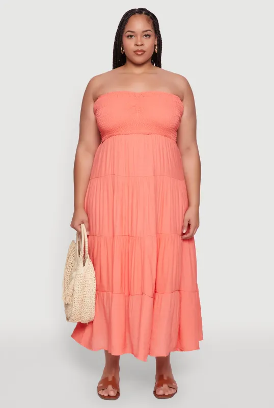 Plus Size Elegant Strapless Tiered Sundress sold by Rainbow