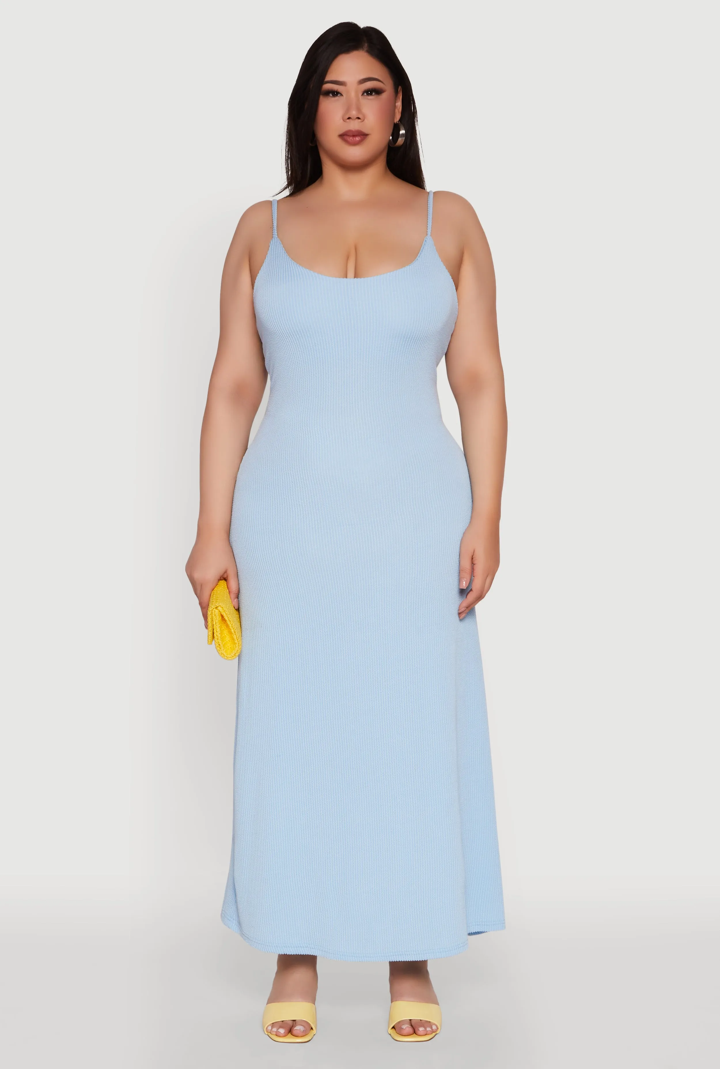 Plus Size Textured Knit Scoop Neck Spaghetti Strap Cami Dress sold by Rainbow