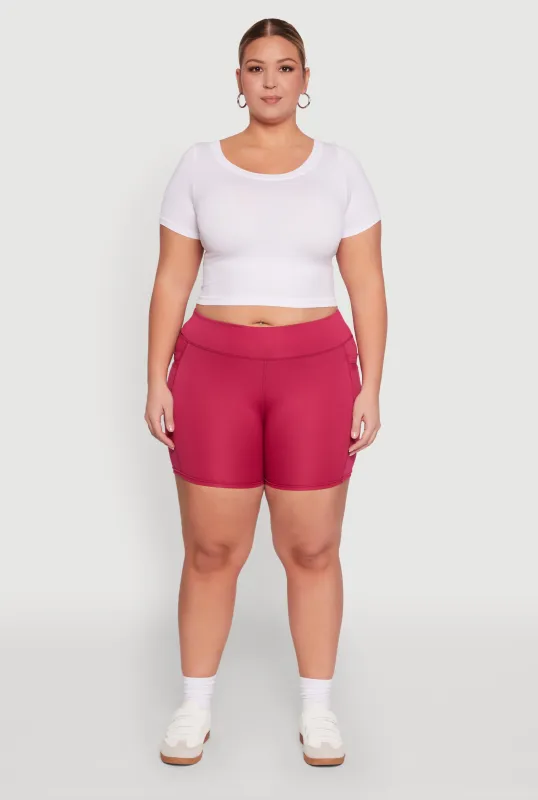 Plus Size High Waisted Biker Shorts with Cell Phone Pockets sold by Rainbow