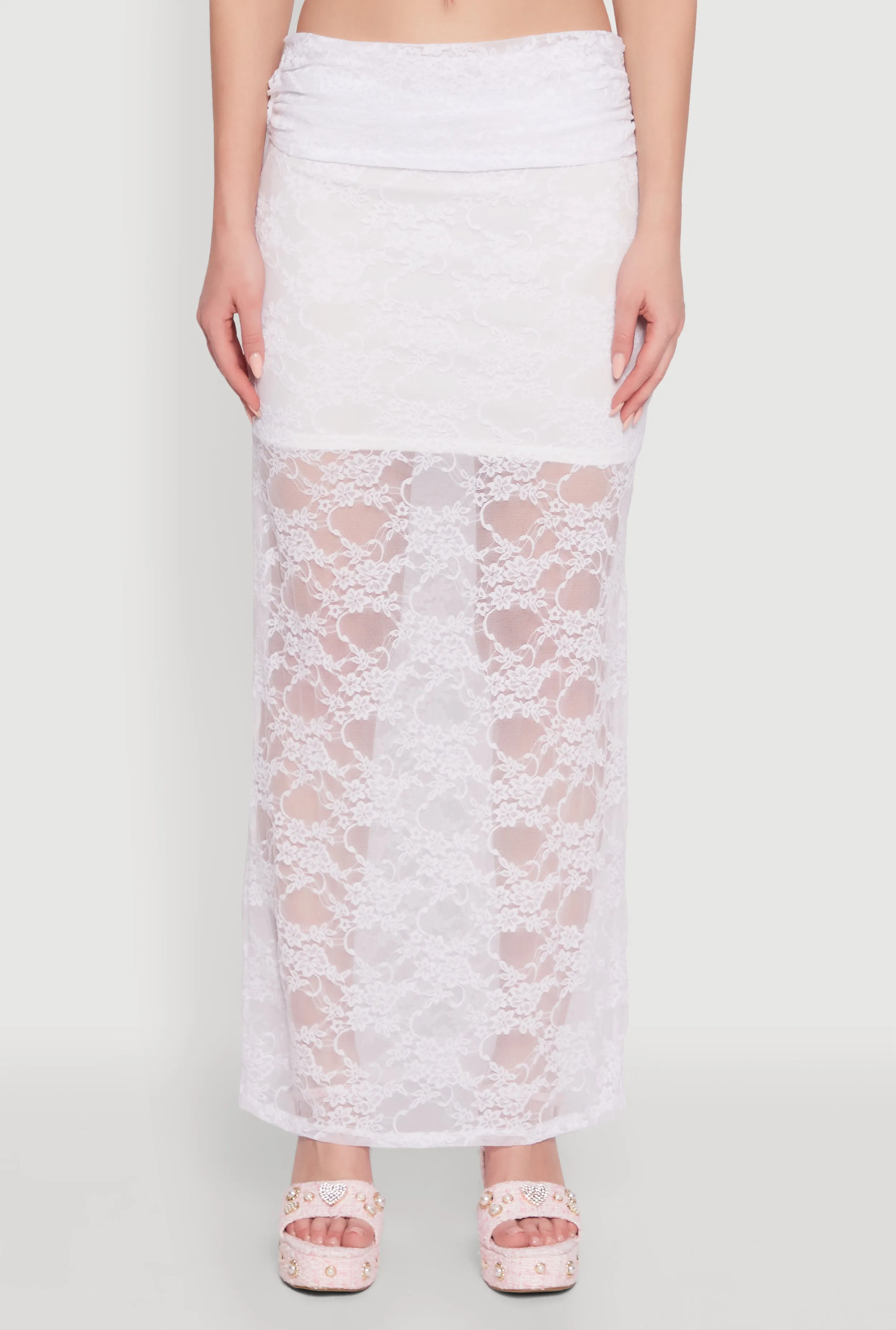 Chic Lace Fold Over Ruched Maxi Skirt sold by Rainbow product image thumbnail 3