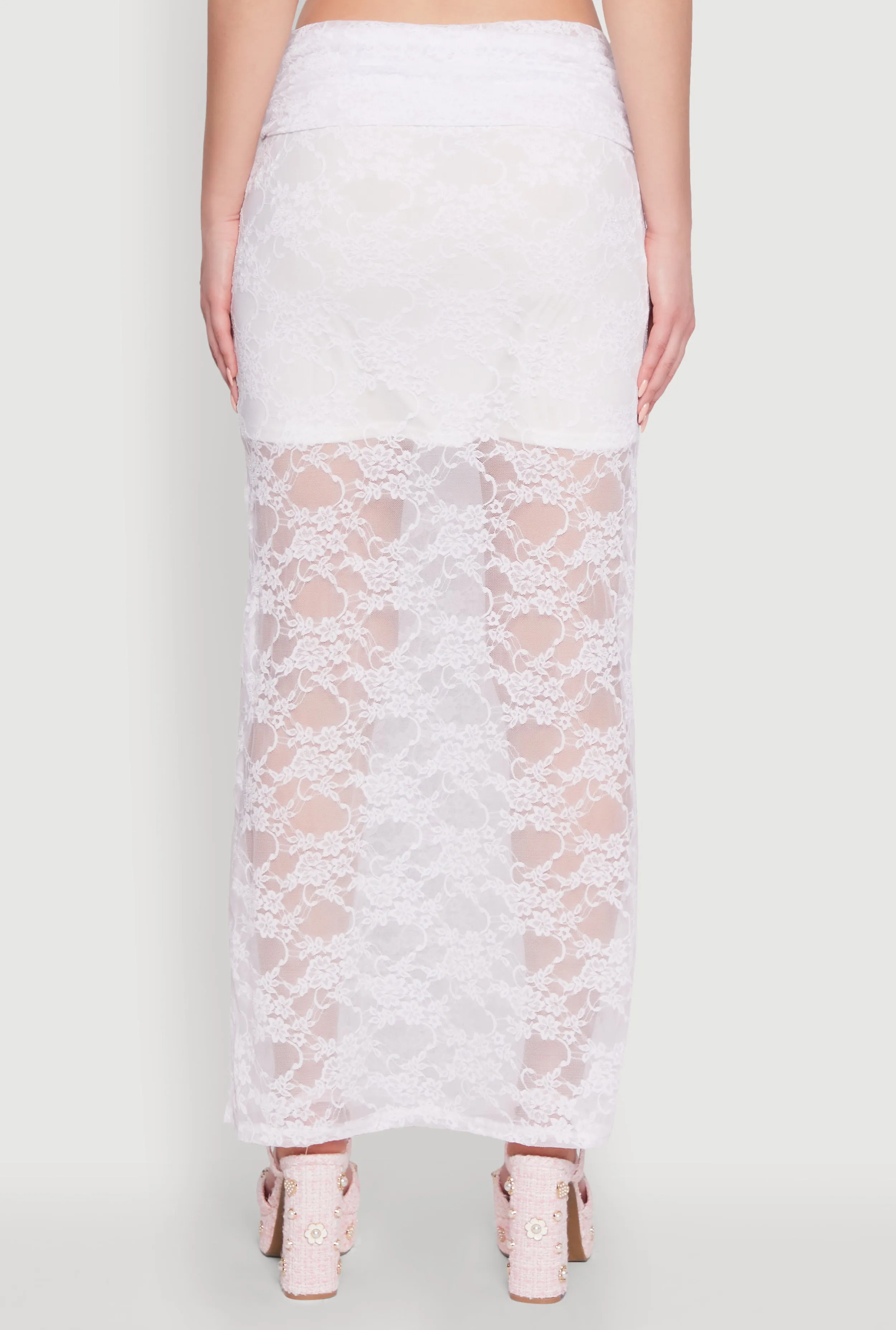 Chic Lace Fold Over Ruched Maxi Skirt sold by Rainbow product image thumbnail 5