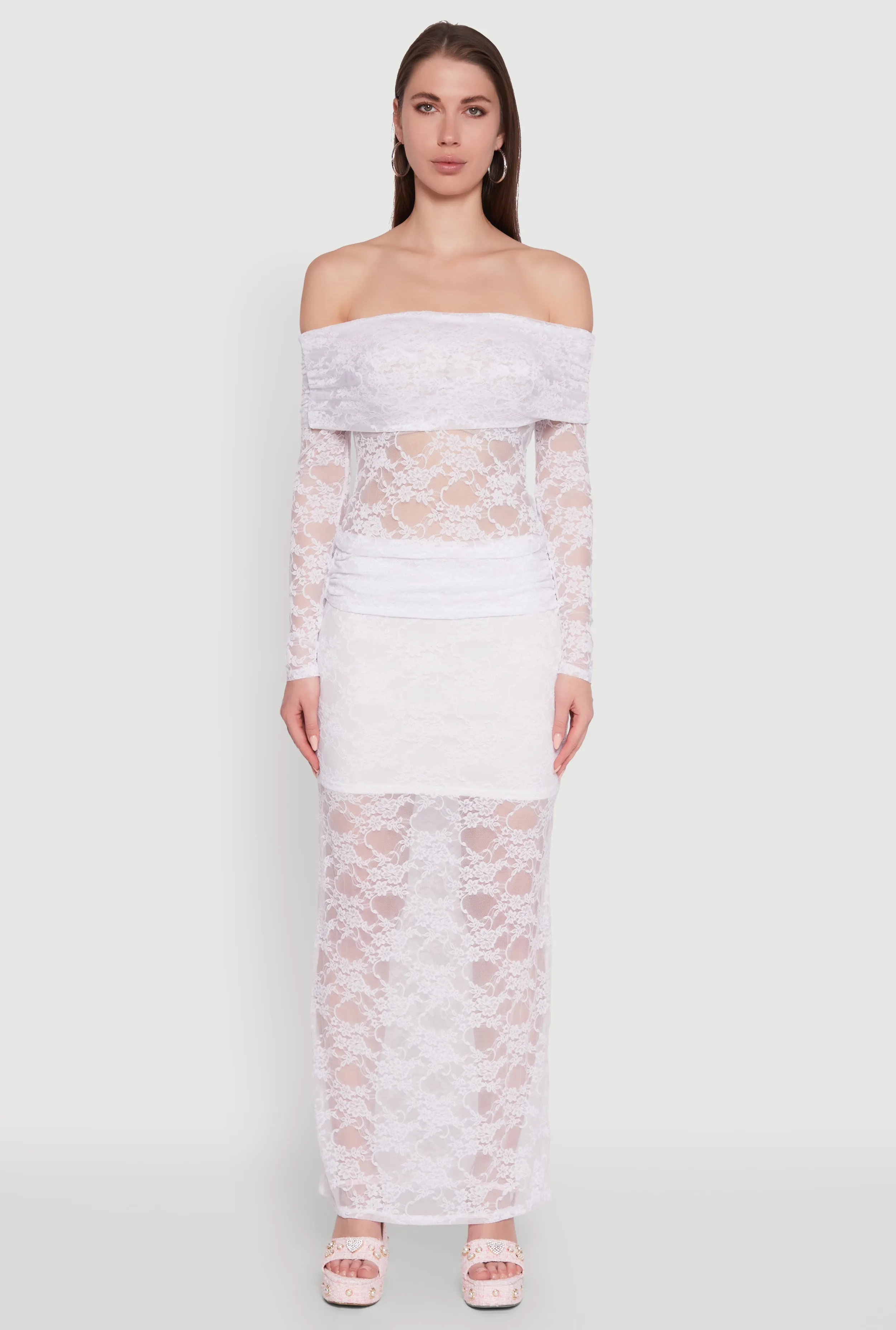 Chic Lace Fold Over Ruched Maxi Skirt sold by Rainbow product image thumbnail 2