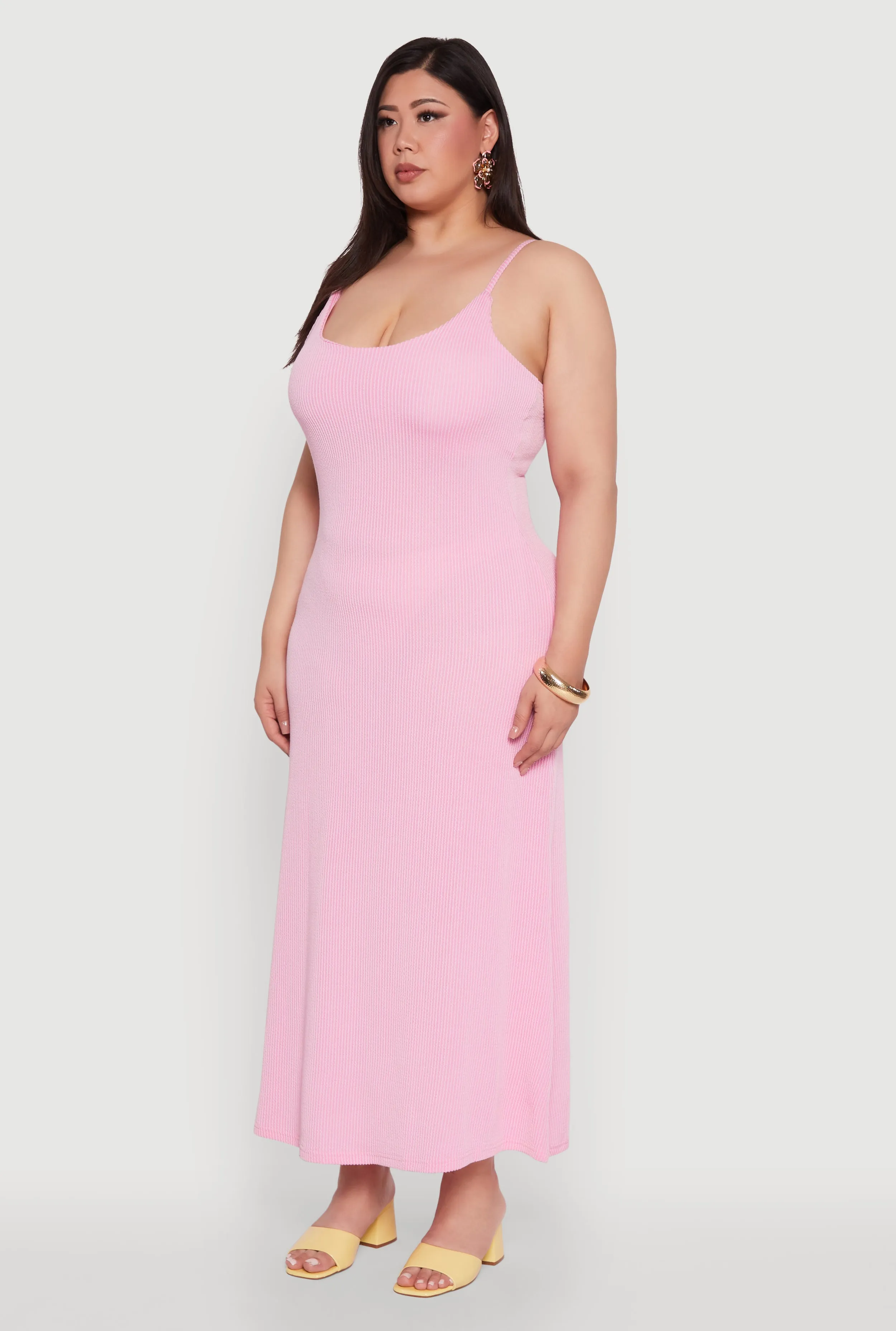 Plus Size Textured Knit Scoop Neck Spaghetti Strap Cami Dress sold by Rainbow product image thumbnail 3