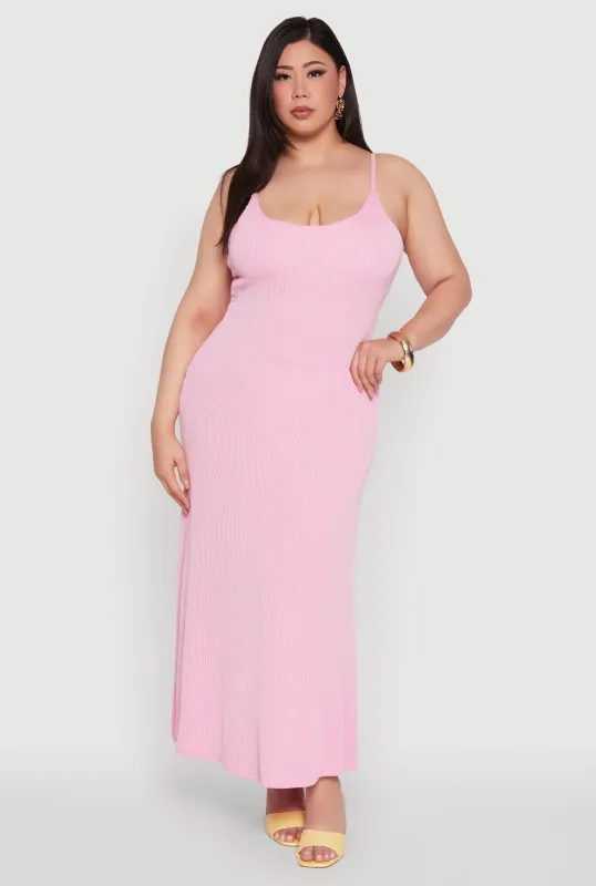 Plus Size Textured Knit Scoop Neck Spaghetti Strap Cami Dress sold by Rainbow
