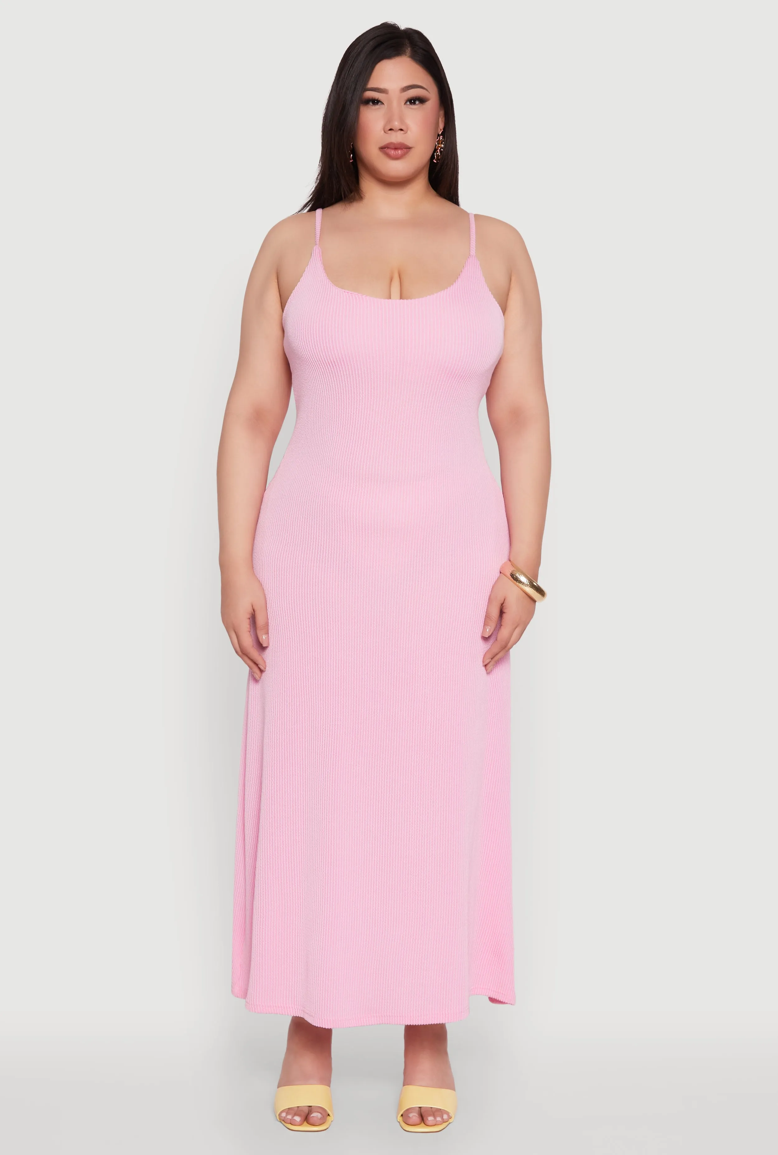 Plus Size Textured Knit Scoop Neck Spaghetti Strap Cami Dress sold by Rainbow product image thumbnail 2