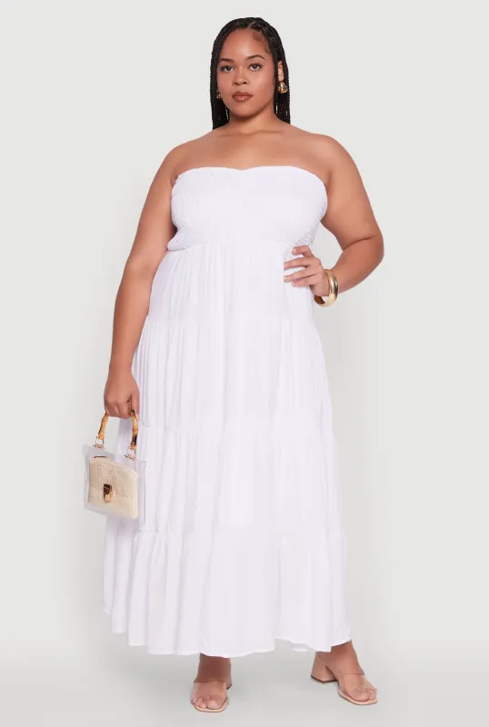 Plus Size Elegant Strapless Tiered Sundress sold by Rainbow