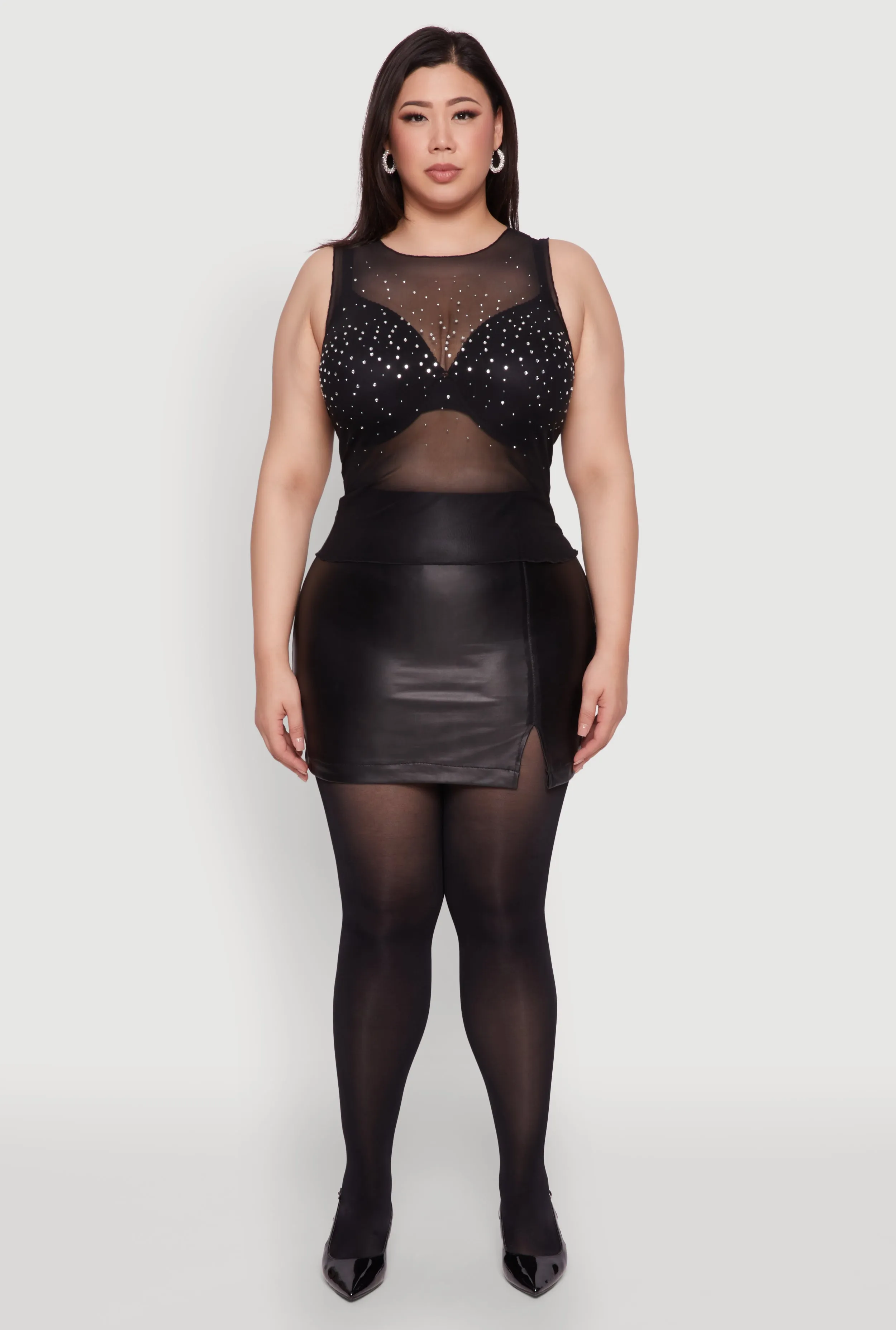 Plus Size Sparkling Rhinestone Mesh Tank Top sold by Rainbow product image thumbnail 3