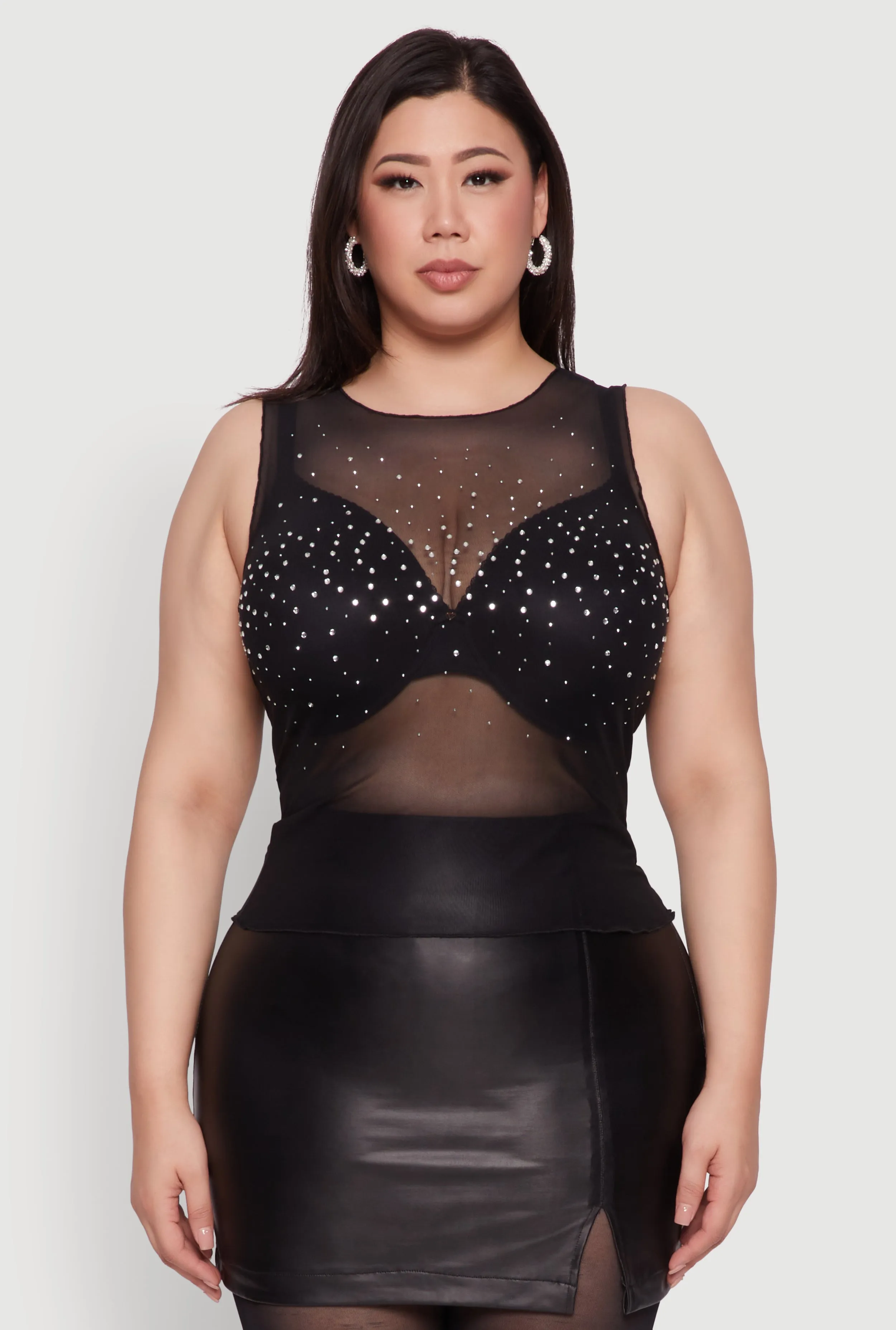 Plus Size Sparkling Rhinestone Mesh Tank Top sold by Rainbow product image thumbnail 2