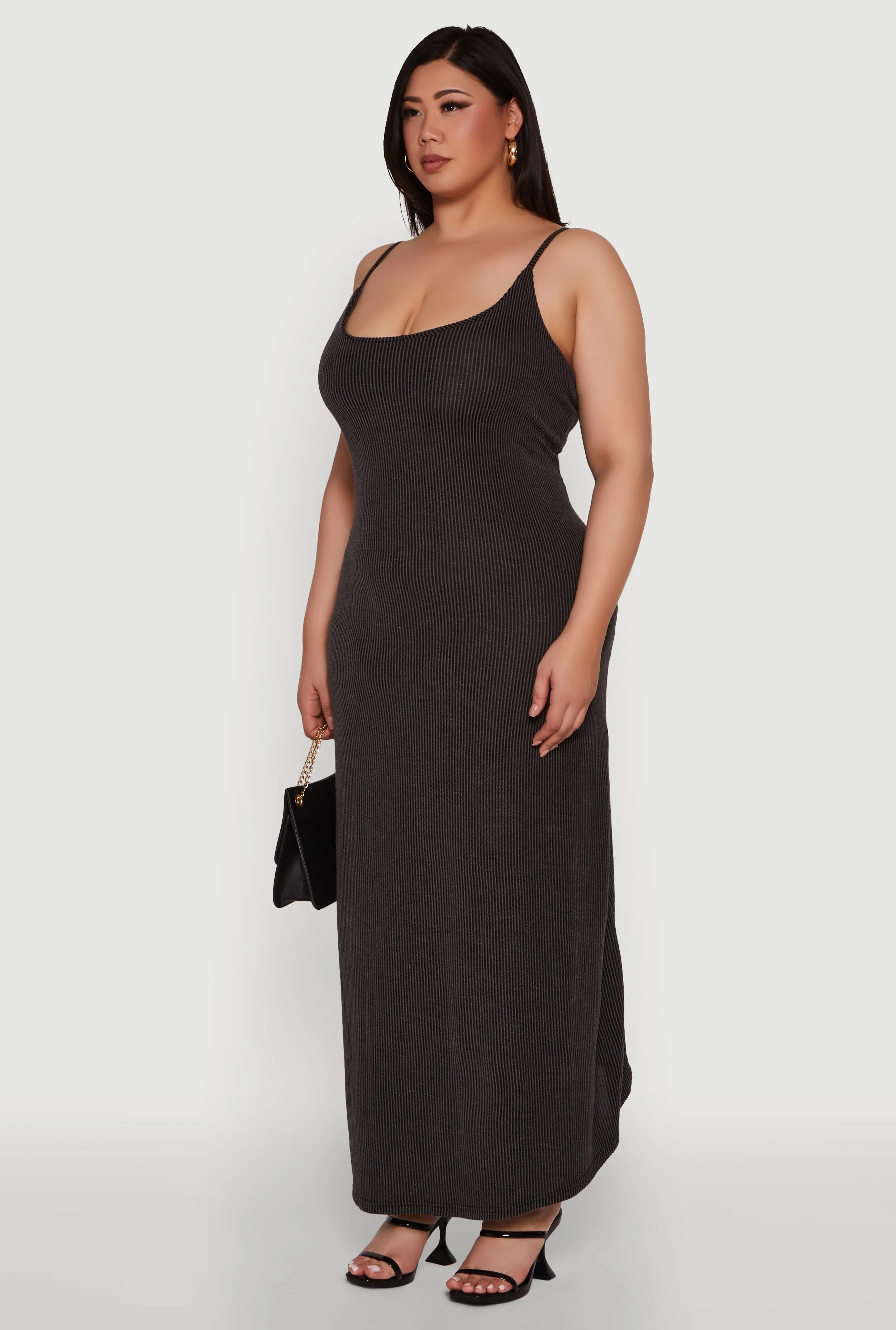 Plus Size Textured Knit Scoop Neck Spaghetti Strap Cami Dress sold by Rainbow product image thumbnail 3