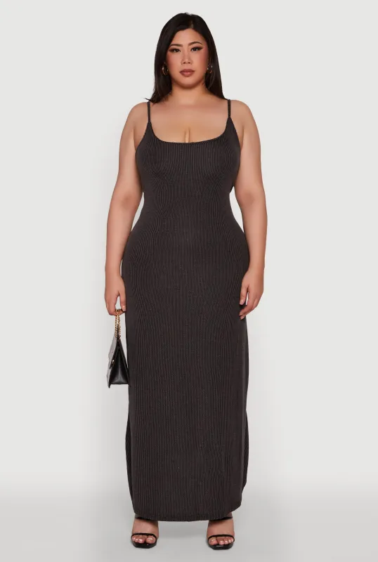 Plus Size Textured Knit Scoop Neck Spaghetti Strap Cami Dress sold by Rainbow