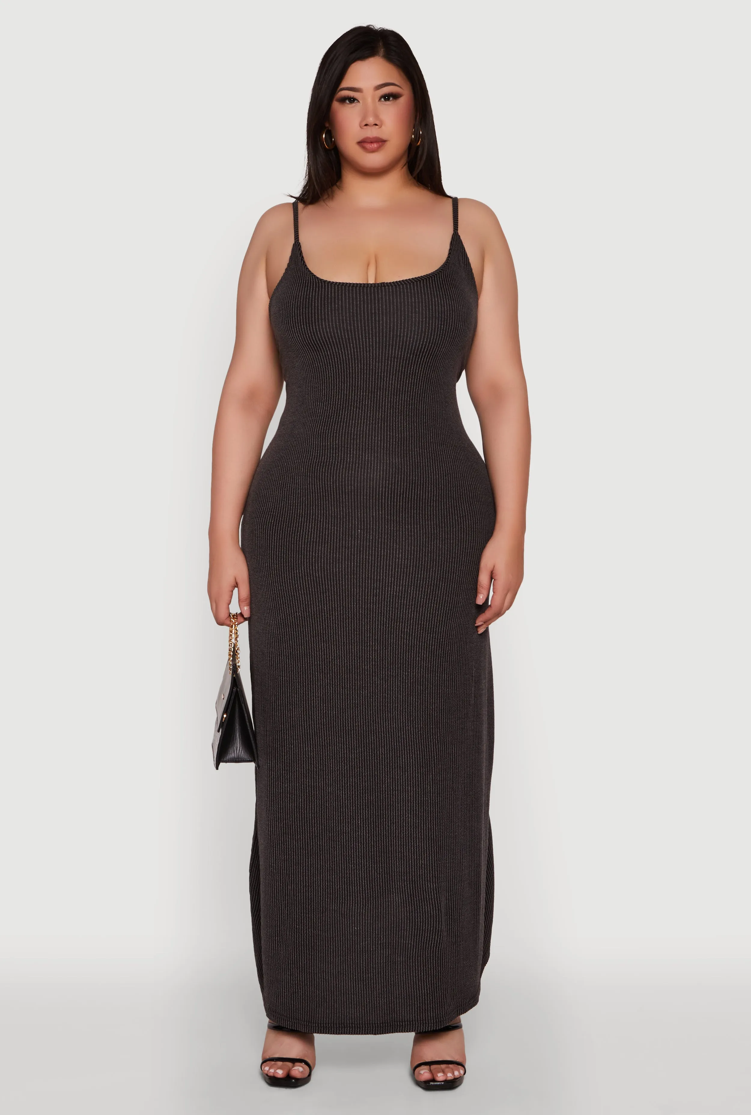 Plus Size Textured Knit Scoop Neck Spaghetti Strap Cami Dress sold by Rainbow
