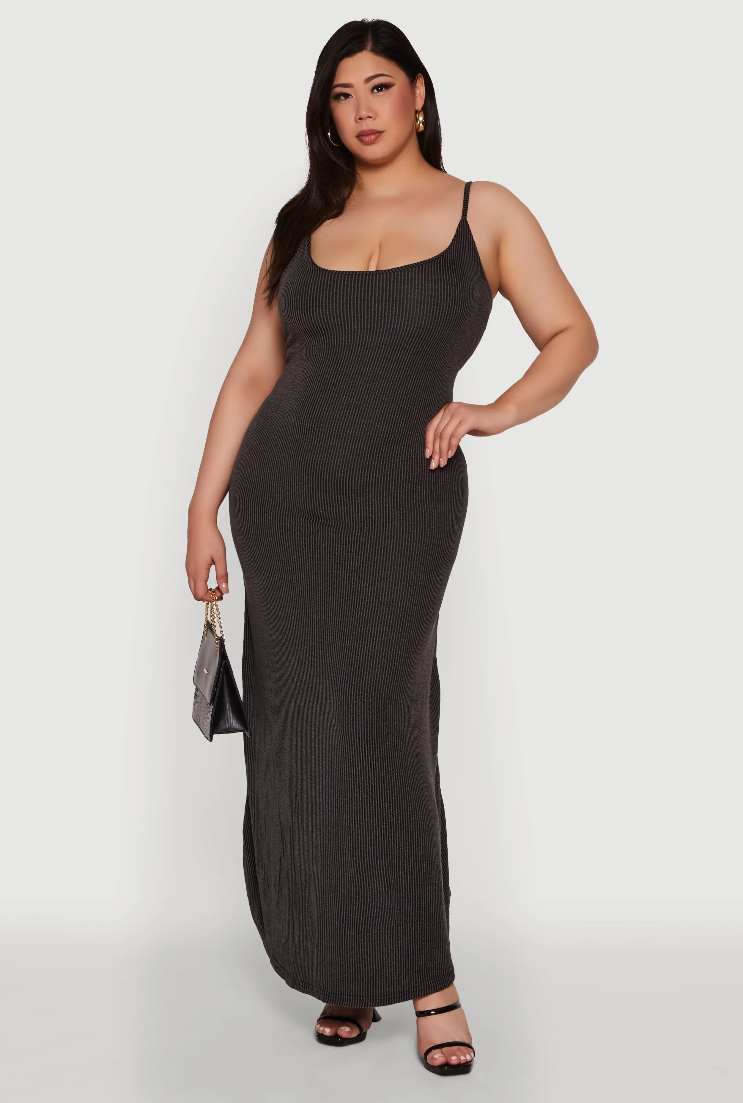 Plus Size Textured Knit Scoop Neck Spaghetti Strap Cami Dress sold by Rainbow product image thumbnail 2