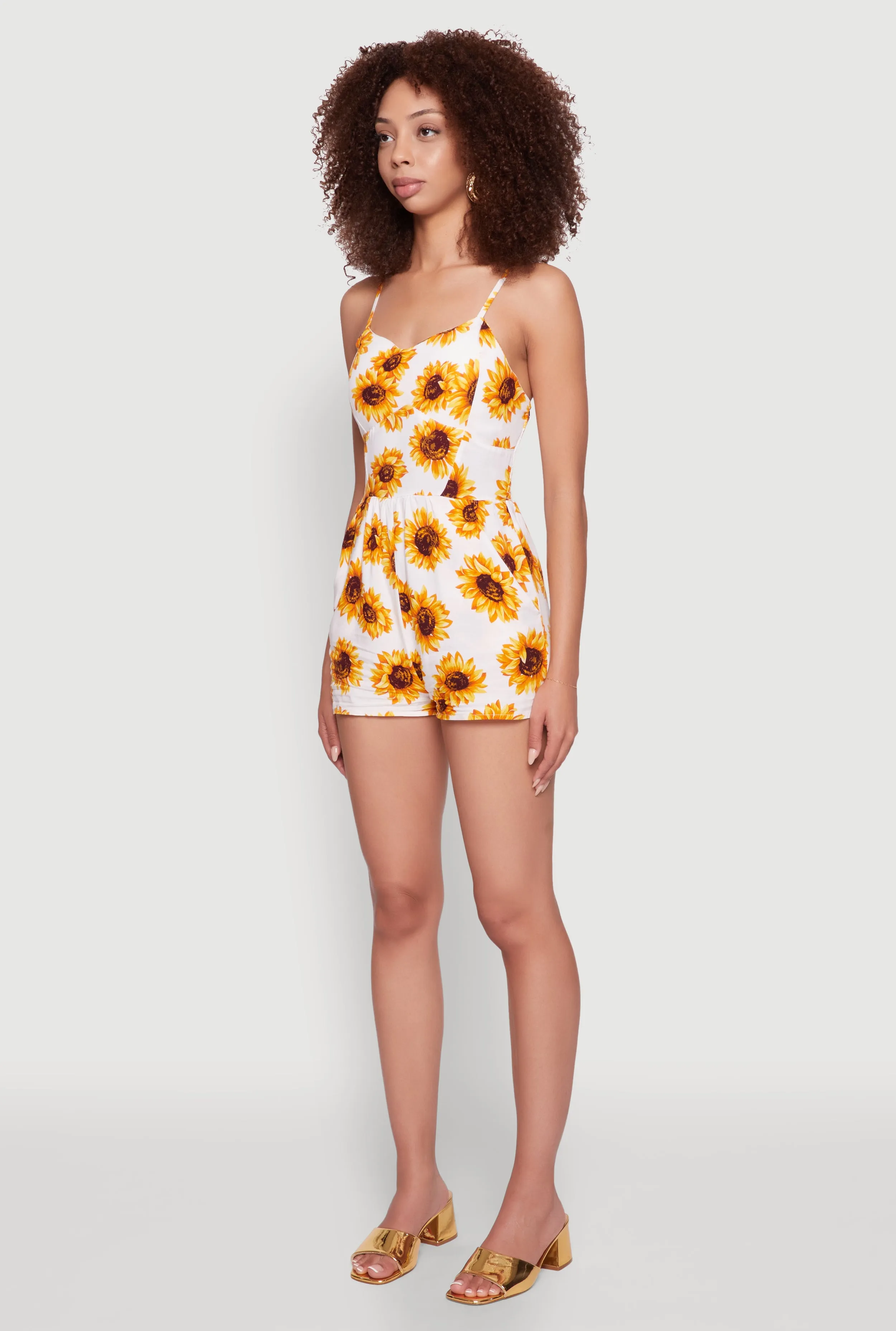 Sunflower Print Sleeveless Romper with Padded Cups sold by Rainbow product image thumbnail 3