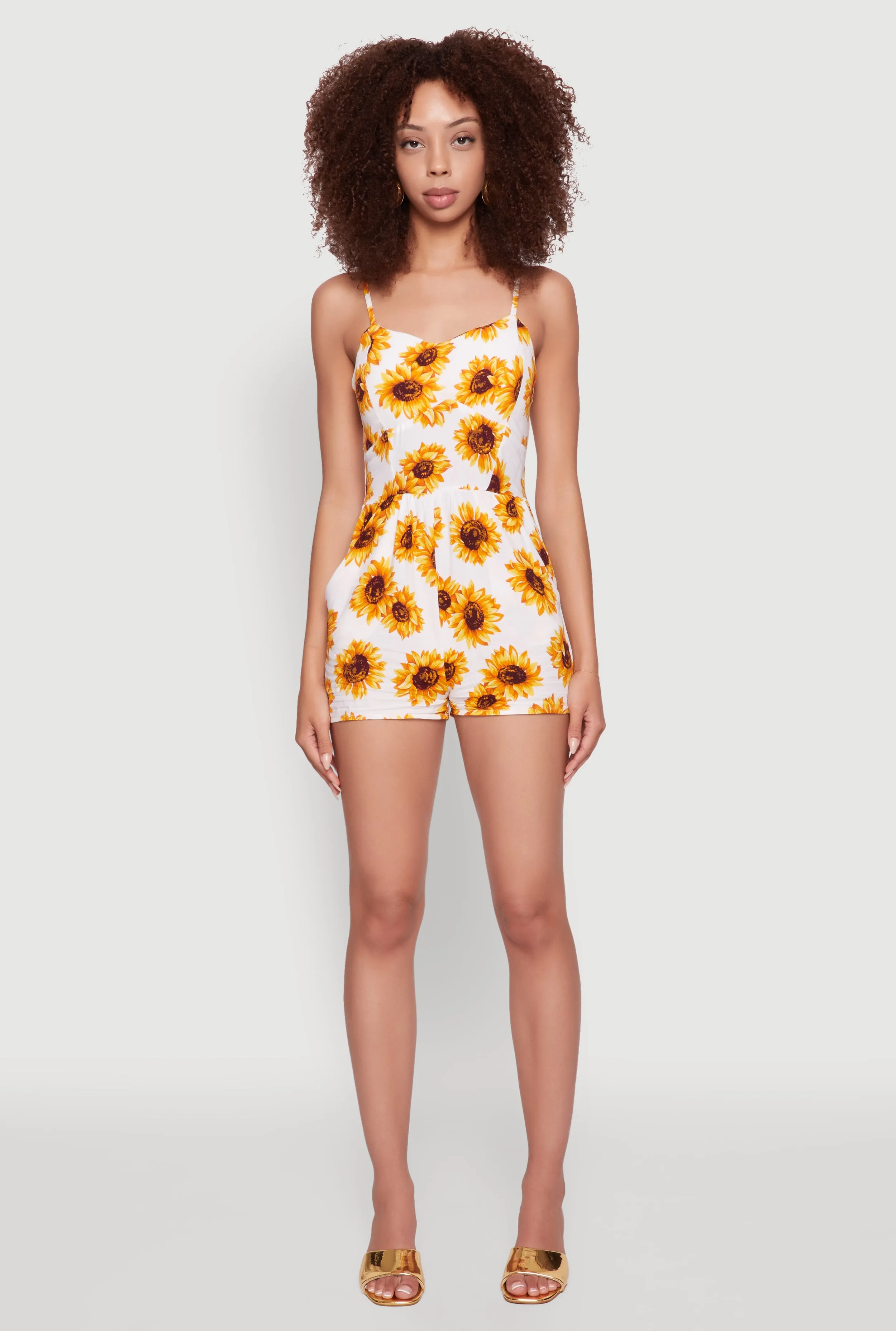 Sunflower Print Sleeveless Romper with Padded Cups sold by Rainbow product image thumbnail 2
