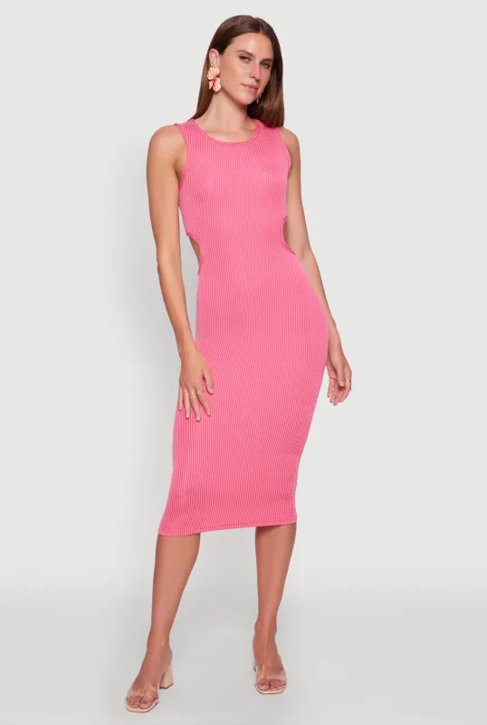 Chic Ribbed Knit Keyhole Back Midi Tank Dress sold by Rainbow