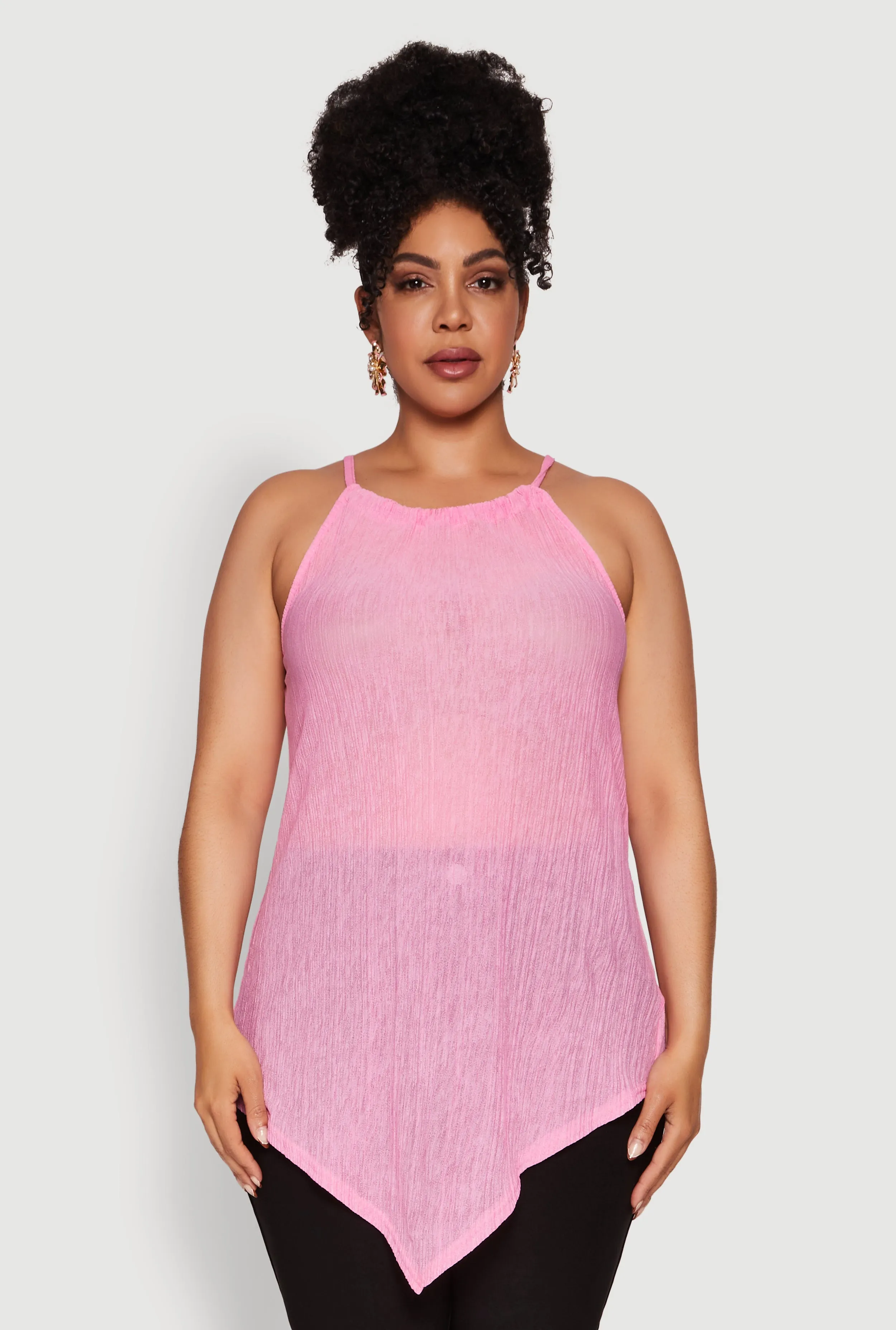Plus Size Chic Textured Knit Tank Top with Hanky Hem and Halter Neck sold by Rainbow product image thumbnail 2
