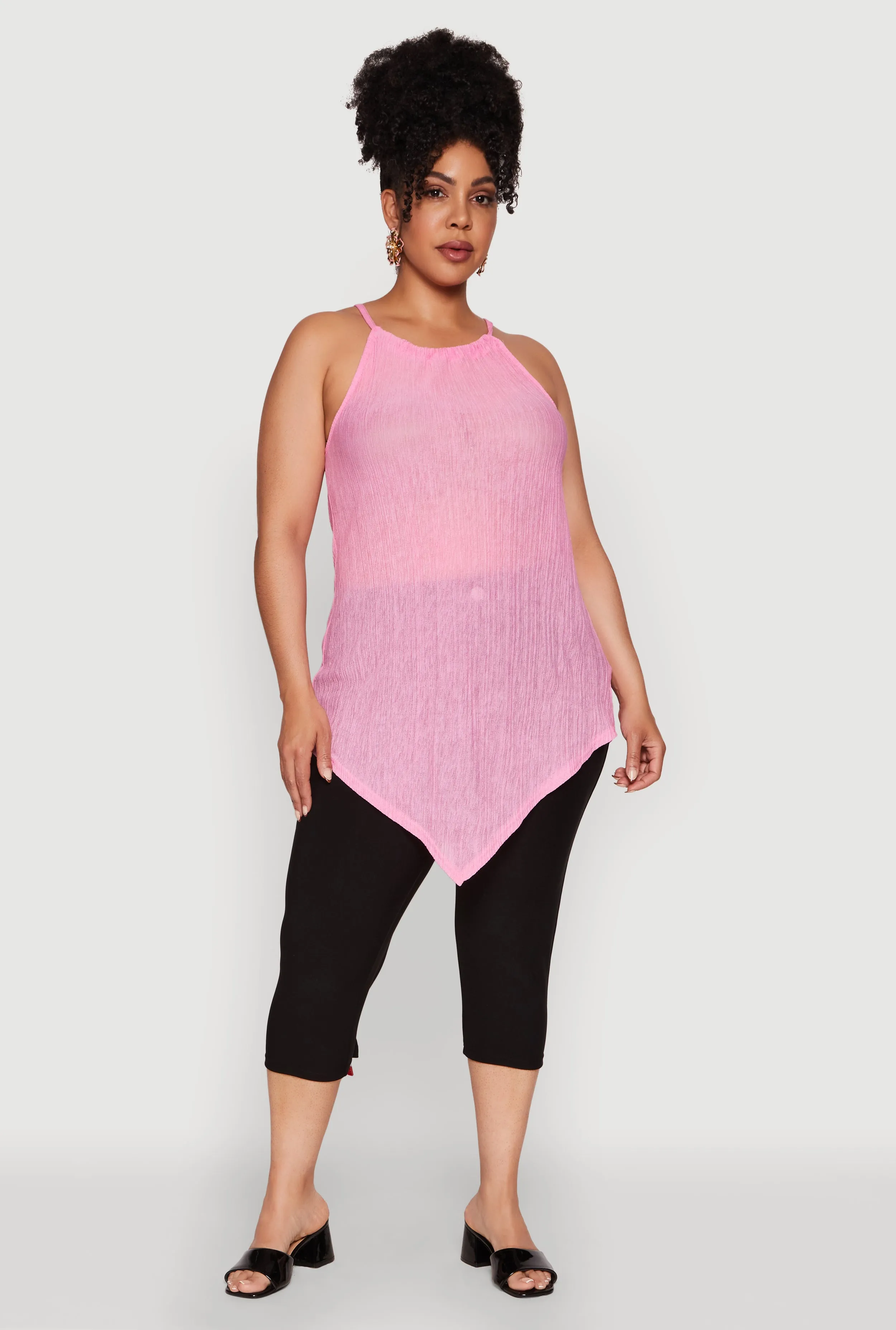 Plus Size Chic Textured Knit Tank Top with Hanky Hem and Halter Neck sold by Rainbow product image thumbnail 3