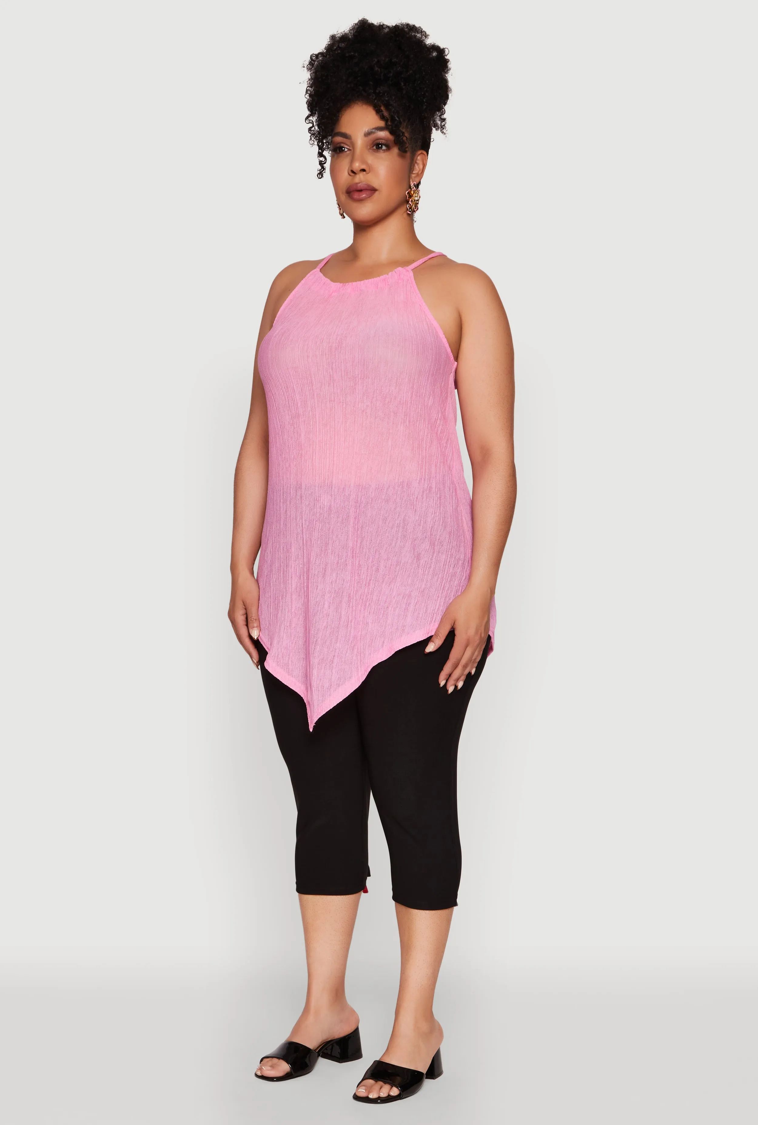Plus Size Chic Textured Knit Tank Top with Hanky Hem and Halter Neck sold by Rainbow product image thumbnail 5