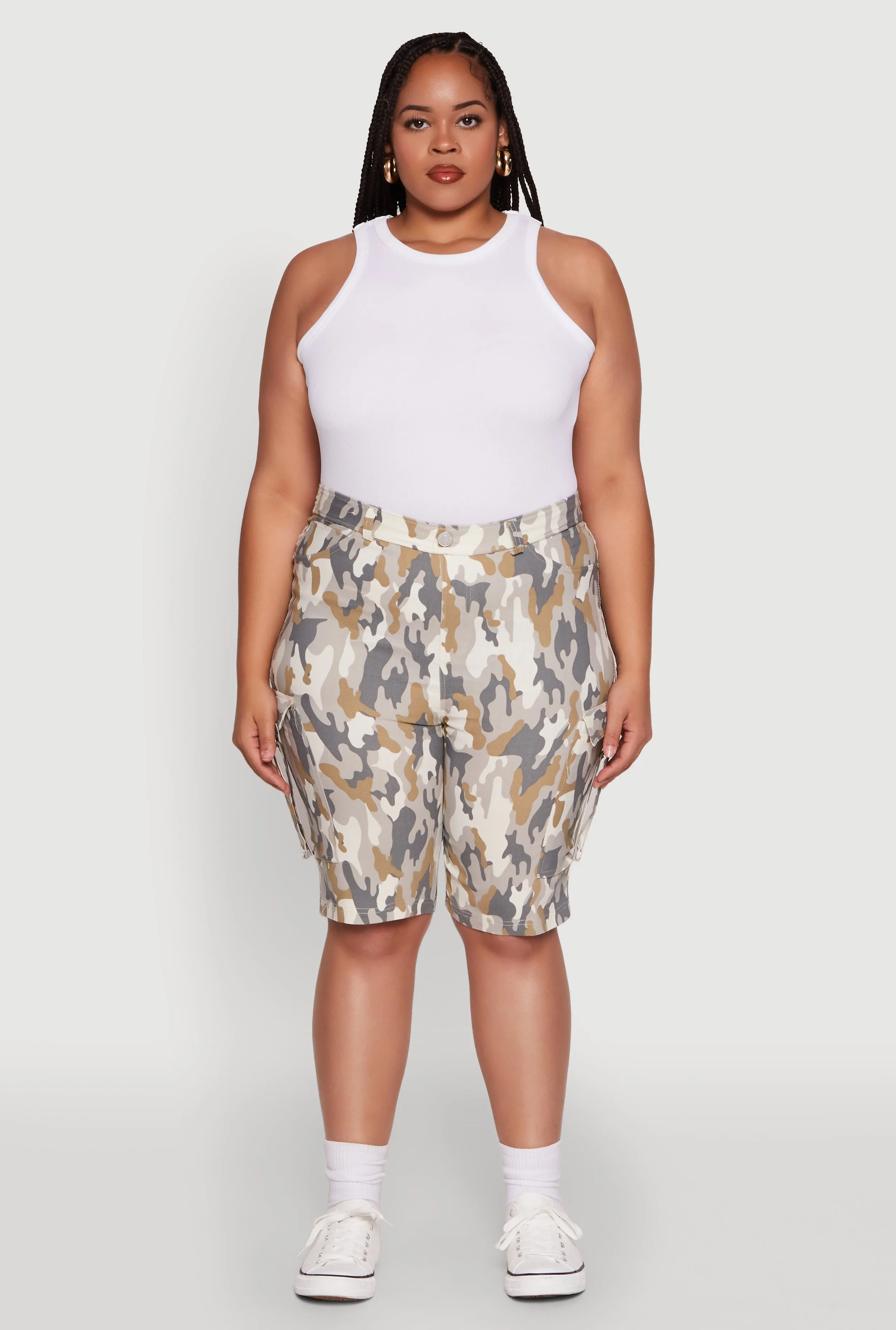 Plus Size Patterned Pull On Cargo Bermuda Shorts sold by Rainbow